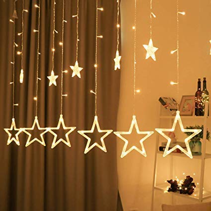 Desidiya® 12 Stars LED Diwali Lights Curtain String Lights Window Curtain Led Lights for Decoration with 8 Flashing for Christmas, Wedding, Party, Home, Patio Lawn (Warm White)