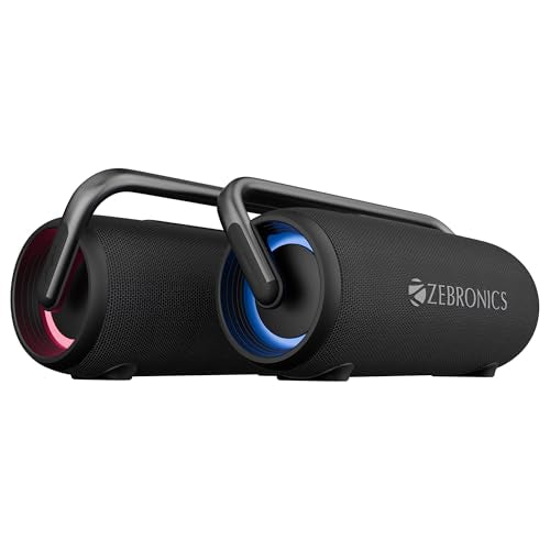 ZEBRONICS AXON 200 Portable Party Bluetooth Speaker, 180W RMS, 5 Drivers + 2 Passive Radiators, Z-Sync Mode, IPX6, Upto 10 Hours Playback, Rapid Charging, BT | USB | AUX, Fabric Finish, RGB, Deep Bass