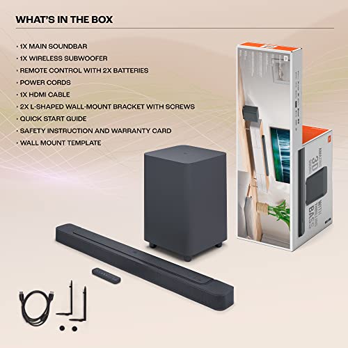 JBL Bar 500 Pro Dolby Atmos® Soundbar with Wireless Subwoofer, 5.1 Channel, 3D Surround, Multibeam™, HDMI eARC with 4K Dolby Vision Pass-Through, One App, Bluetooth, Wi-Fi & Optical Input (590W)