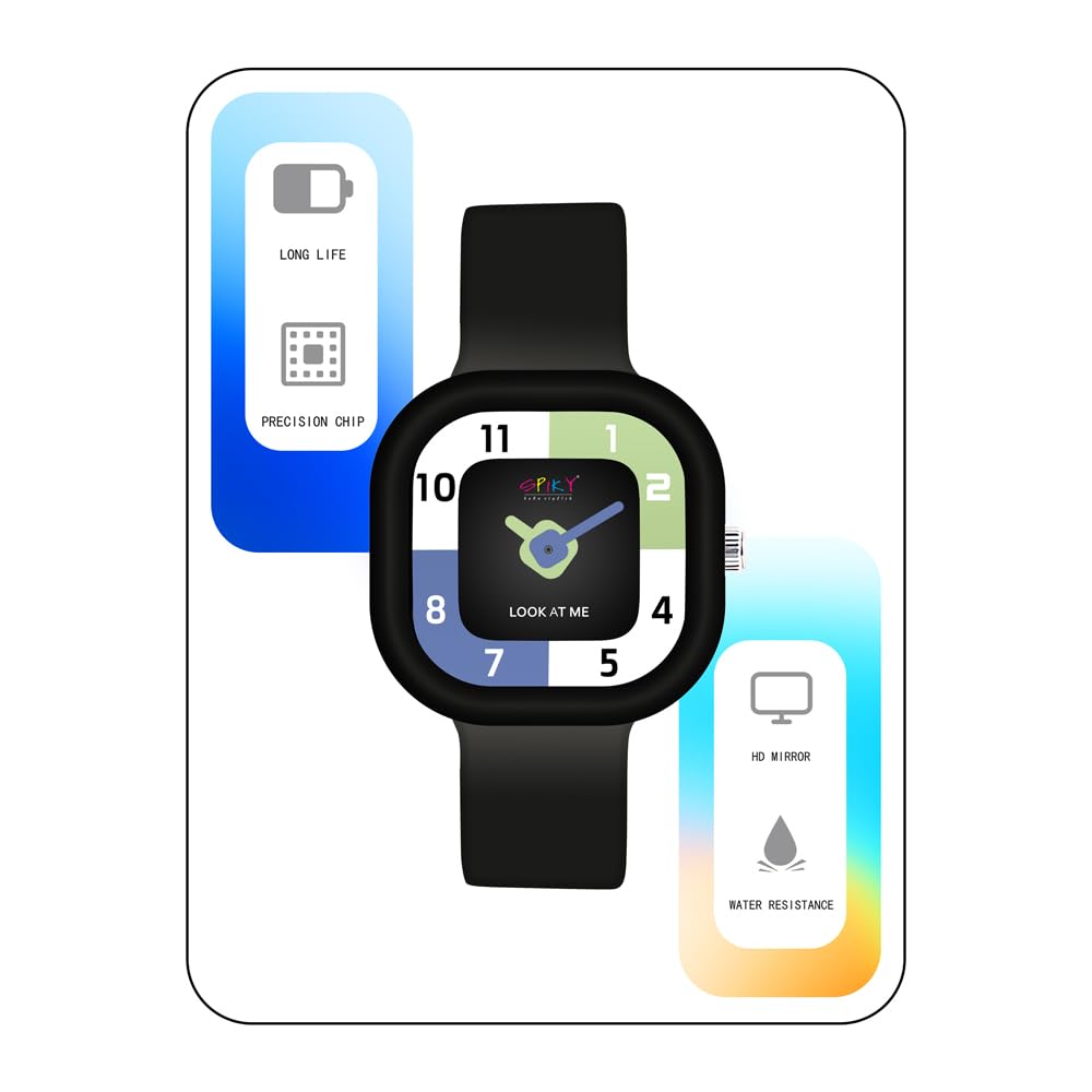 SPIKY Rectangle Analouge Wrist Watch for Kids Girls & Boys | Simple School Watch | Unbreakable Silicone Strap | Best Birthday Gift | Best Return Gift | Perfect for 3-12 Years