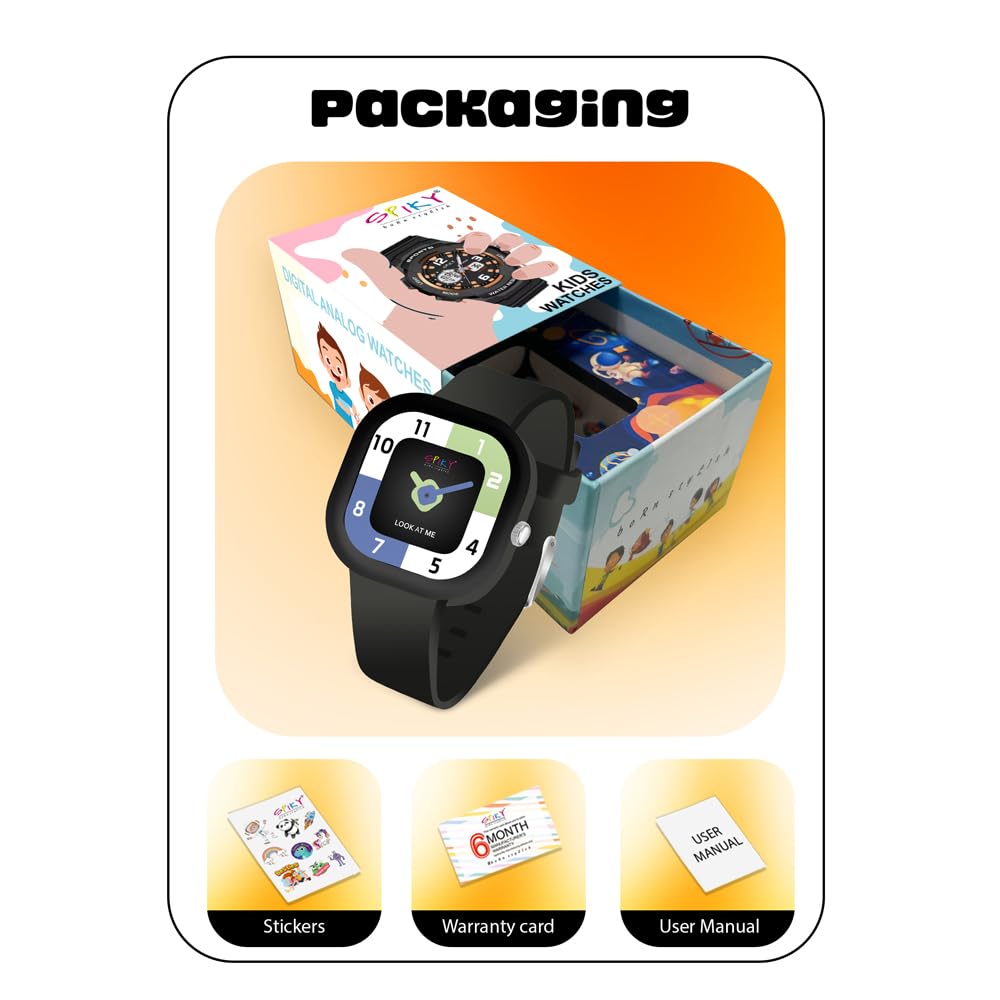 SPIKY Rectangle Analouge Wrist Watch for Kids Girls & Boys | Simple School Watch | Unbreakable Silicone Strap | Best Birthday Gift | Best Return Gift | Perfect for 3-12 Years