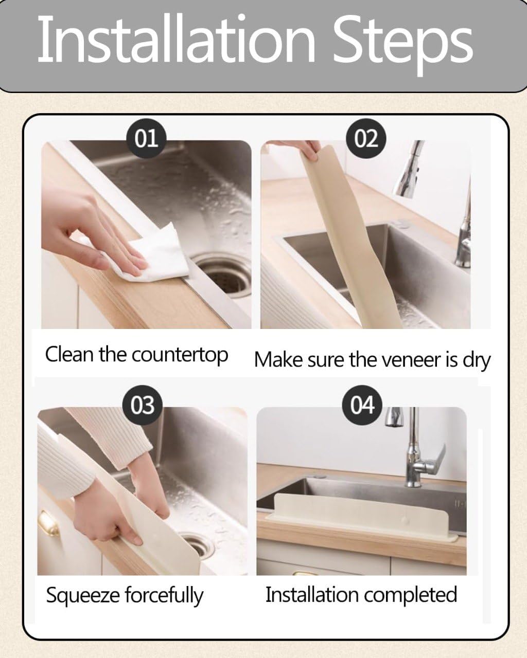 Silicone Sink Splash Guard – Waterproof Countertop Protector for Kitchen & Bathroom, 1 Pcs Anti-Splash Faucet Guard, Heat-Resistant Stove Counter Gap Cover, Easy Install Water Blocking Strip