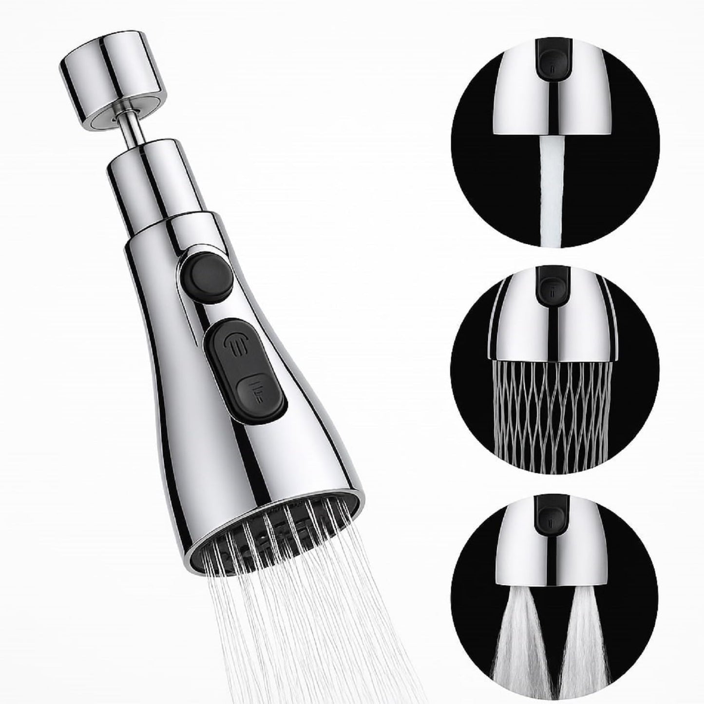 Misamo Enterprise Kitchen Faucet Extender, Chrome Plated, 3-Mode Spray Head, Flexible Extension