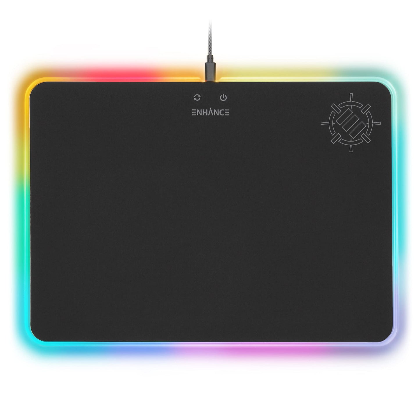 ENHANCE Large LED Gaming Mouse Pad with Soft Fabric Surface - Hard Mouse Mat with 7 RGB Colors & 2 Lighting Effects , Brightness Controls , & Precision Tracking for Esports - Black Fabric