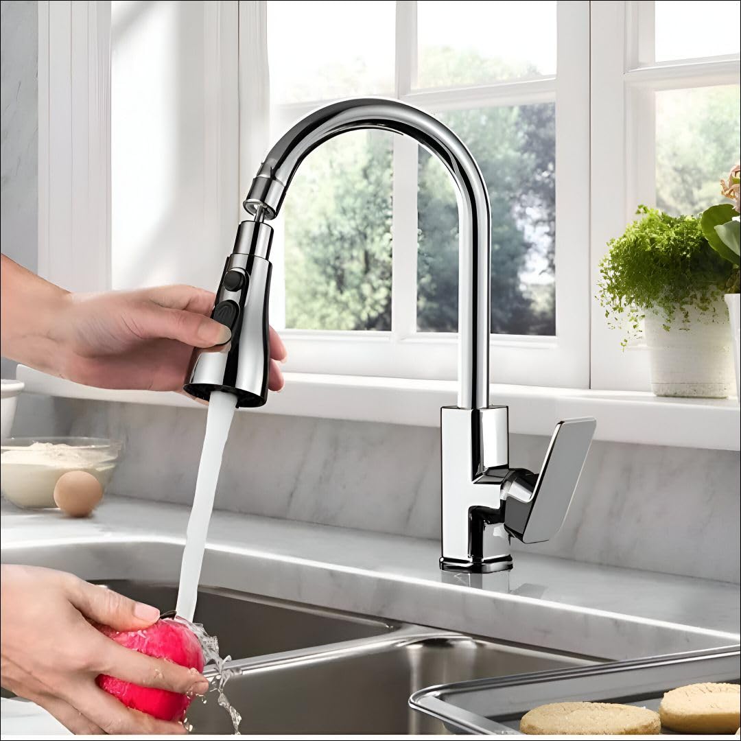 Misamo Enterprise Kitchen Faucet Extender, Chrome Plated, 3-Mode Spray Head, Flexible Extension