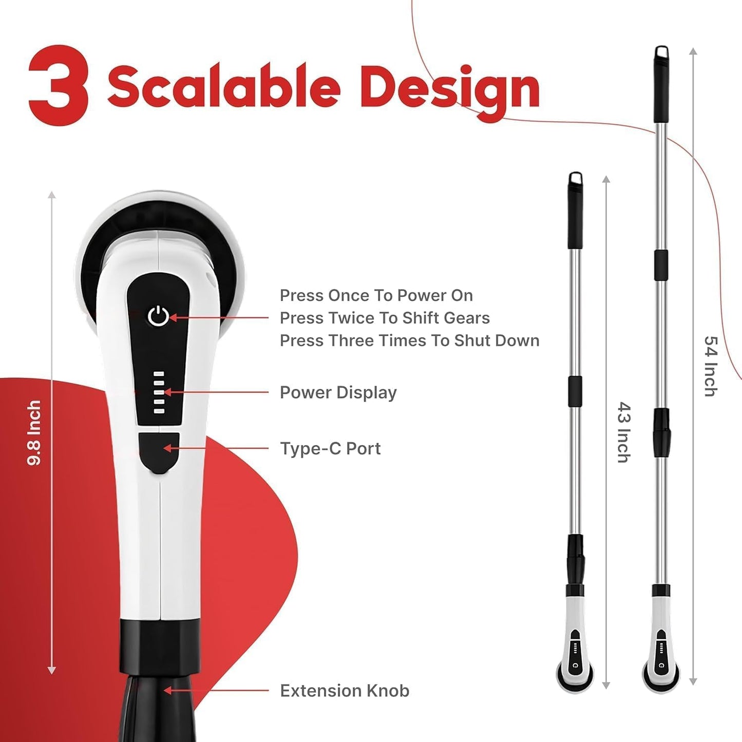 WEYLYN 9 in 1 Electric Spin Scrubber,Cleaning Brush Scrubber for Home, 300RPM/Mins 8 Brush Heads - 90Mins Work Time, 3 Adjustable Size, 2 Adjustable Speeds for Bathroom Shower Bathtub Car (9in1)