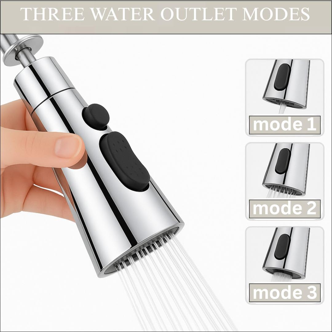 Misamo Enterprise Kitchen Faucet Extender, Chrome Plated, 3-Mode Spray Head, Flexible Extension