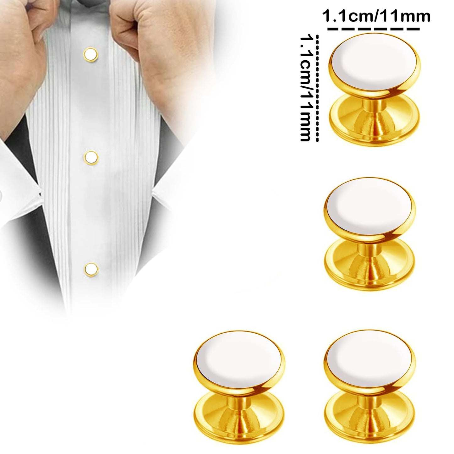 VAMA Fashions Gold Plated Cufflinks Tuxedo Shirt Blazer Suit Sherwani Coat Cuff Links Studs Kurta Buttons for Men (White Kurta Button)