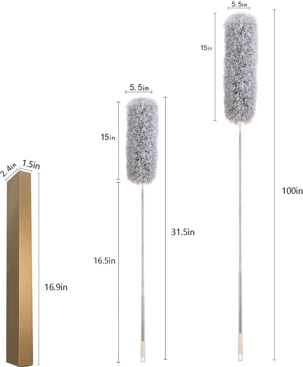Microfiber Feather Duster Bendable & Extendable Fan Cleaning Duster with 100 inches Expandable Pole Handle Washable Duster for High Ceiling Fans,Window Blinds, Furniture (Standard)