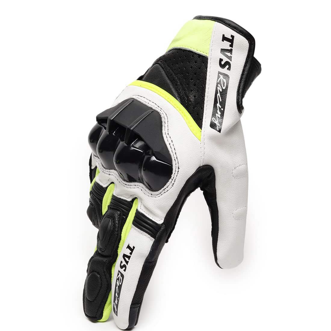 TVS Racing Race Riding Gloves for Men-Thermo-Plastic Rubber Protected, Touch Screen Compatible, & Visor Wiper Fingertips-Premium Bike Gloves for Off Roads (Black & Neon-M)