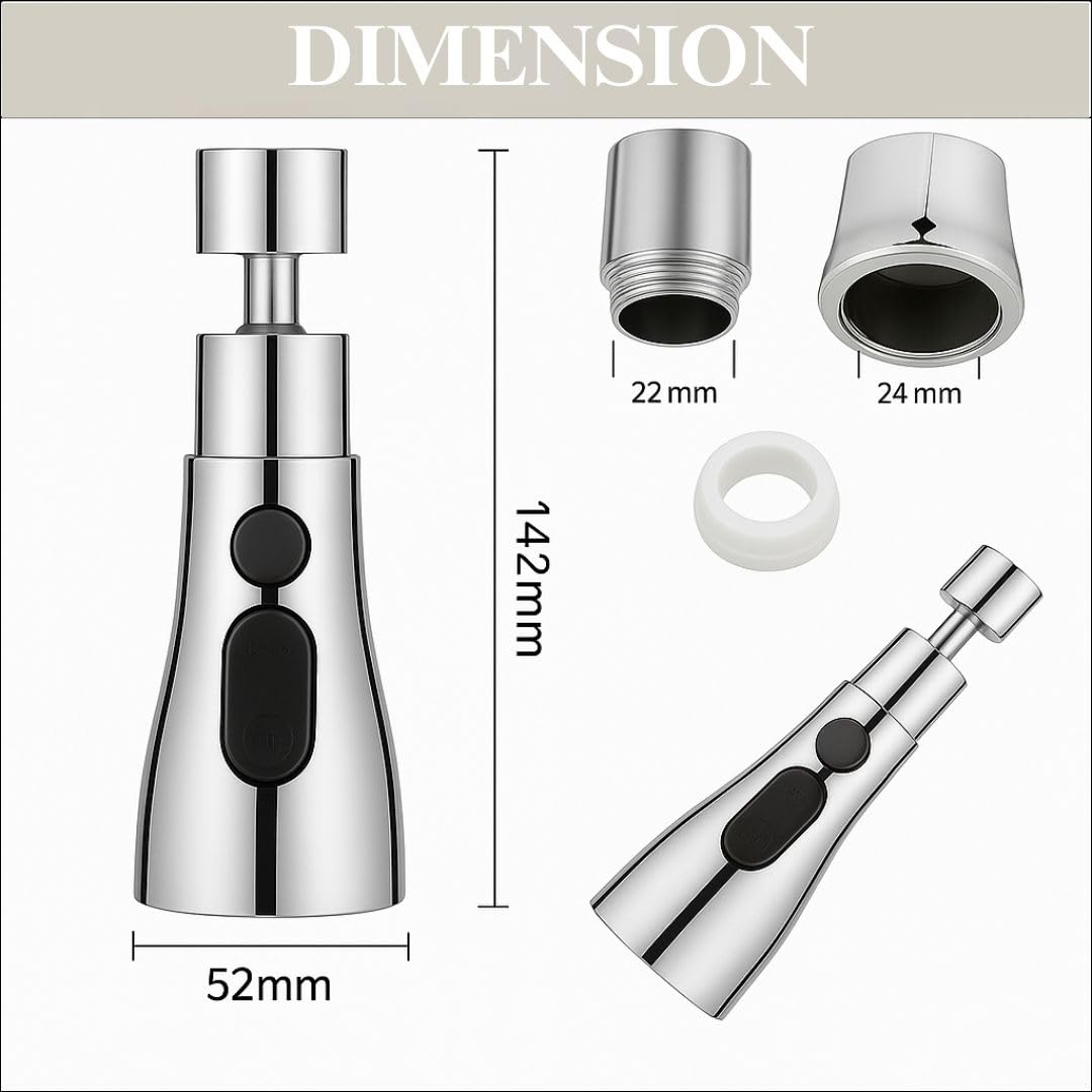 Misamo Enterprise Kitchen Faucet Extender, Chrome Plated, 3-Mode Spray Head, Flexible Extension