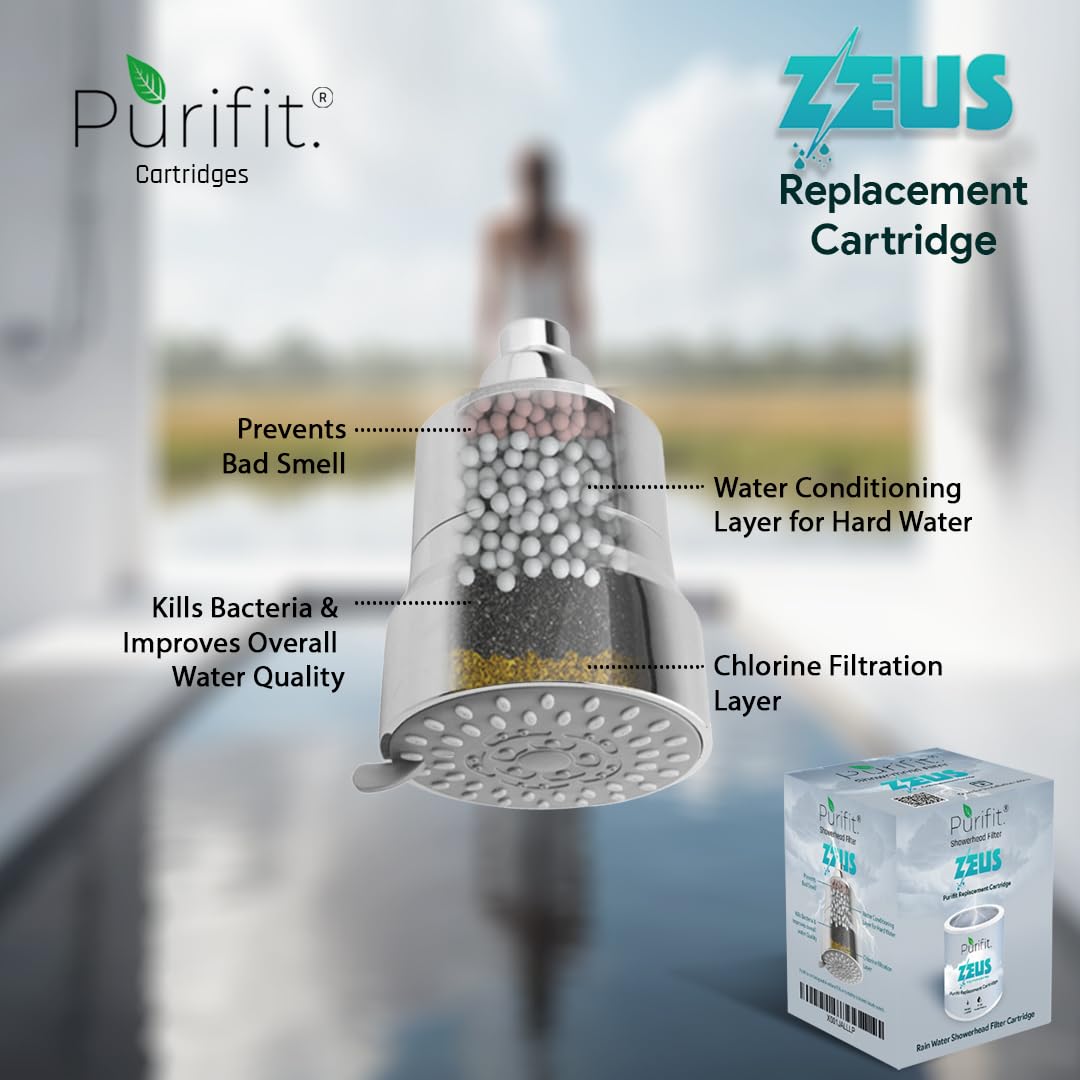 Purifit Replacement Cartridge for Multi Spray Shower Head Filter | Reduce Chlorine | Hardwater | Limescale | Hair fall | Skin Issues | White Colour | 1Pcs