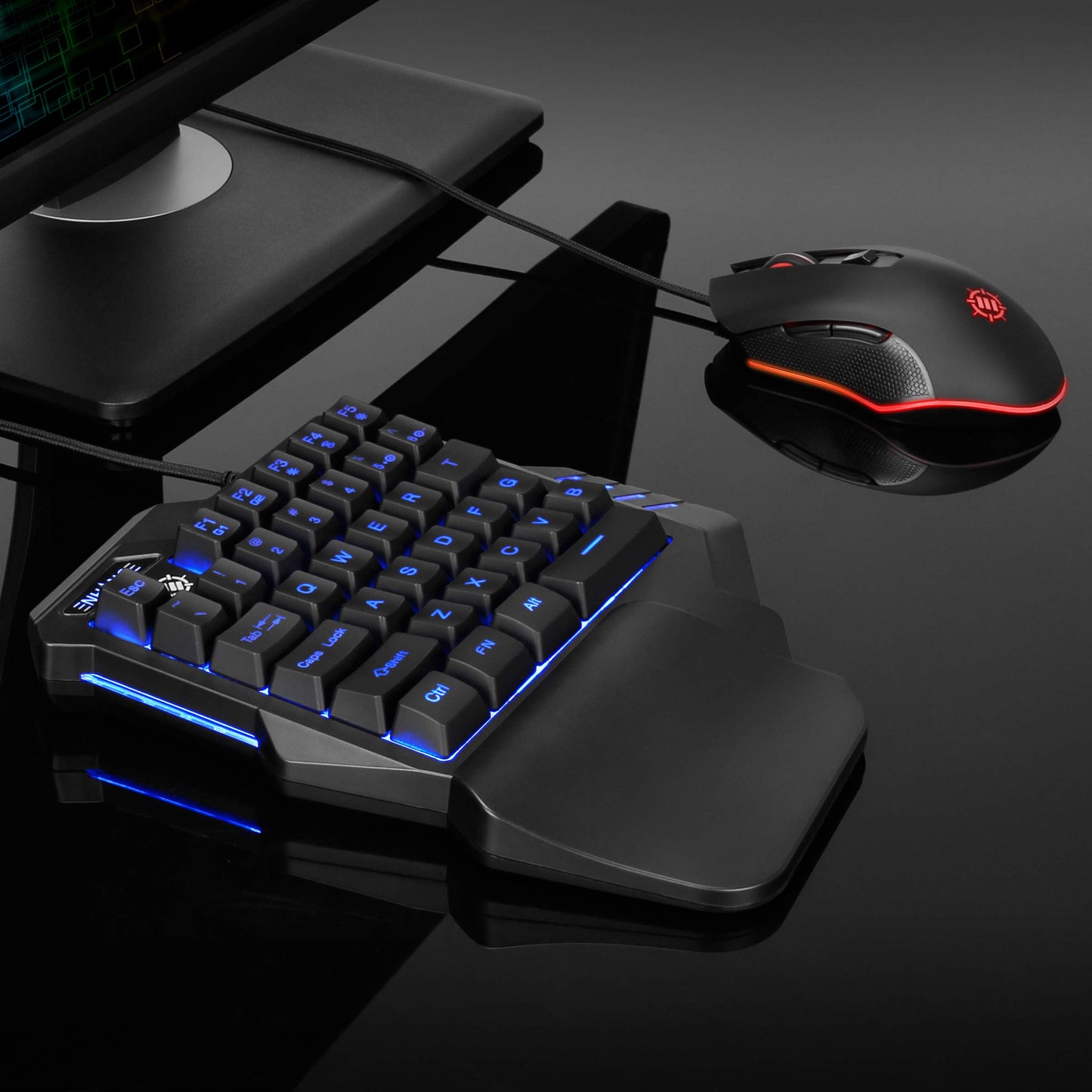 ENHANCE Gaming Keypad One Handed Gaming Keyboard Mini Keyboard - 7 Color LED Backlit, Programmable Keys, Ergonomic Wrist Pad and Braided USB Cable - Small Gaming Keyboard Great for FPS Games, Black