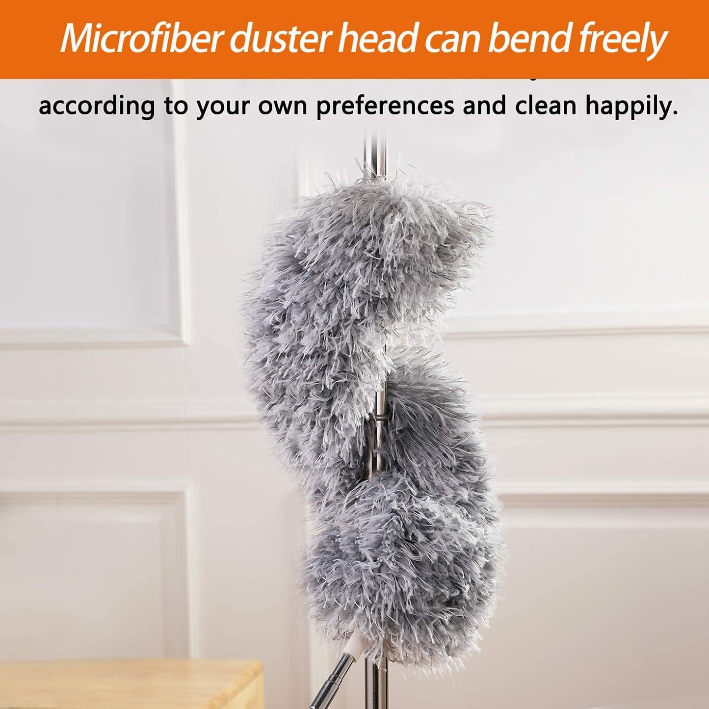Microfiber Feather Duster Bendable & Extendable Fan Cleaning Duster with 100 inches Expandable Pole Handle Washable Duster for High Ceiling Fans,Window Blinds, Furniture (Standard)