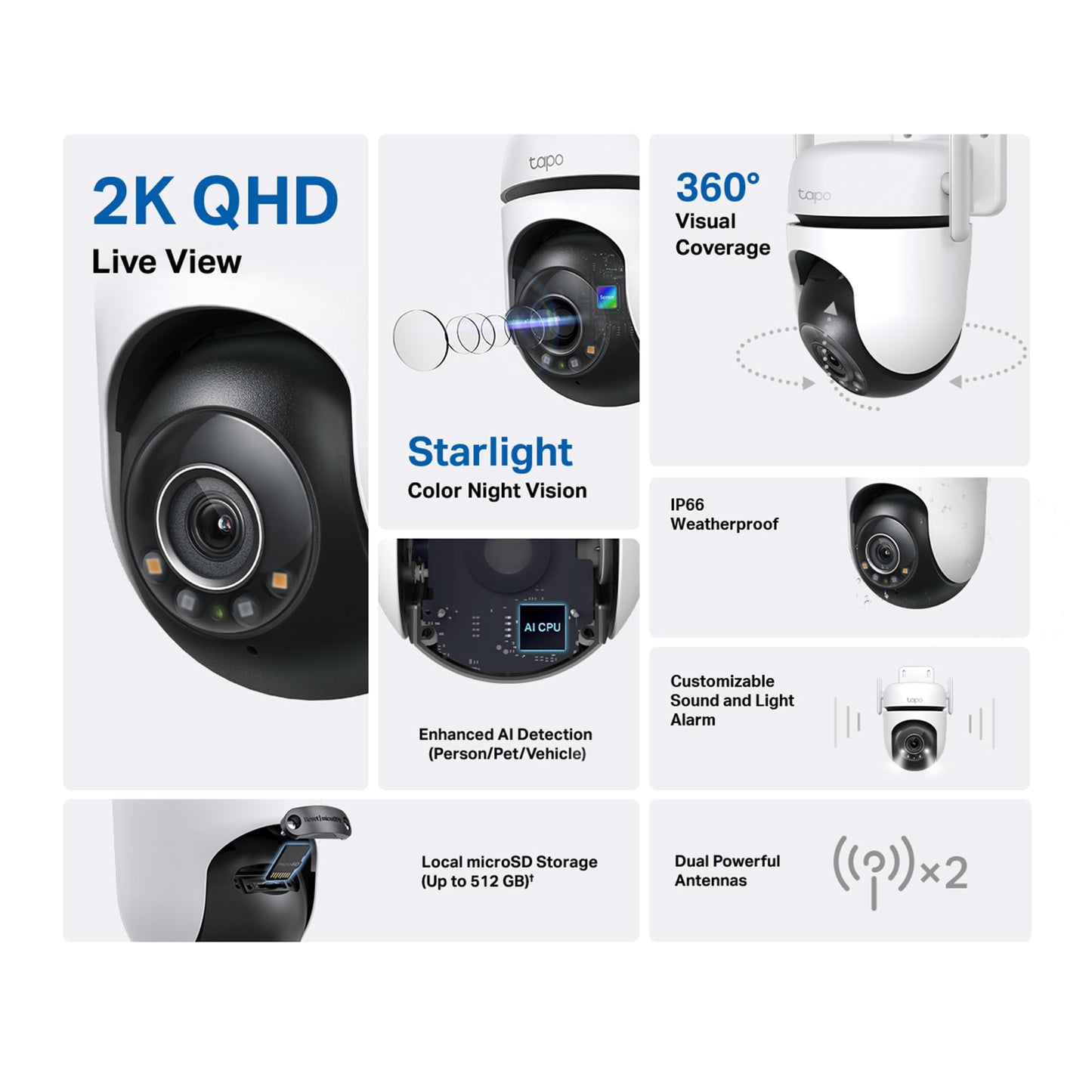 Tapo C520WS 2K QHD 4MP Outdoor Pan/Tilt Security Smart Wi-Fi Camera,IP66 Weatherproof, AI Detection,360° Visual Coverage,Starlight Colour Night Vision, Works with Alexa&Google Home