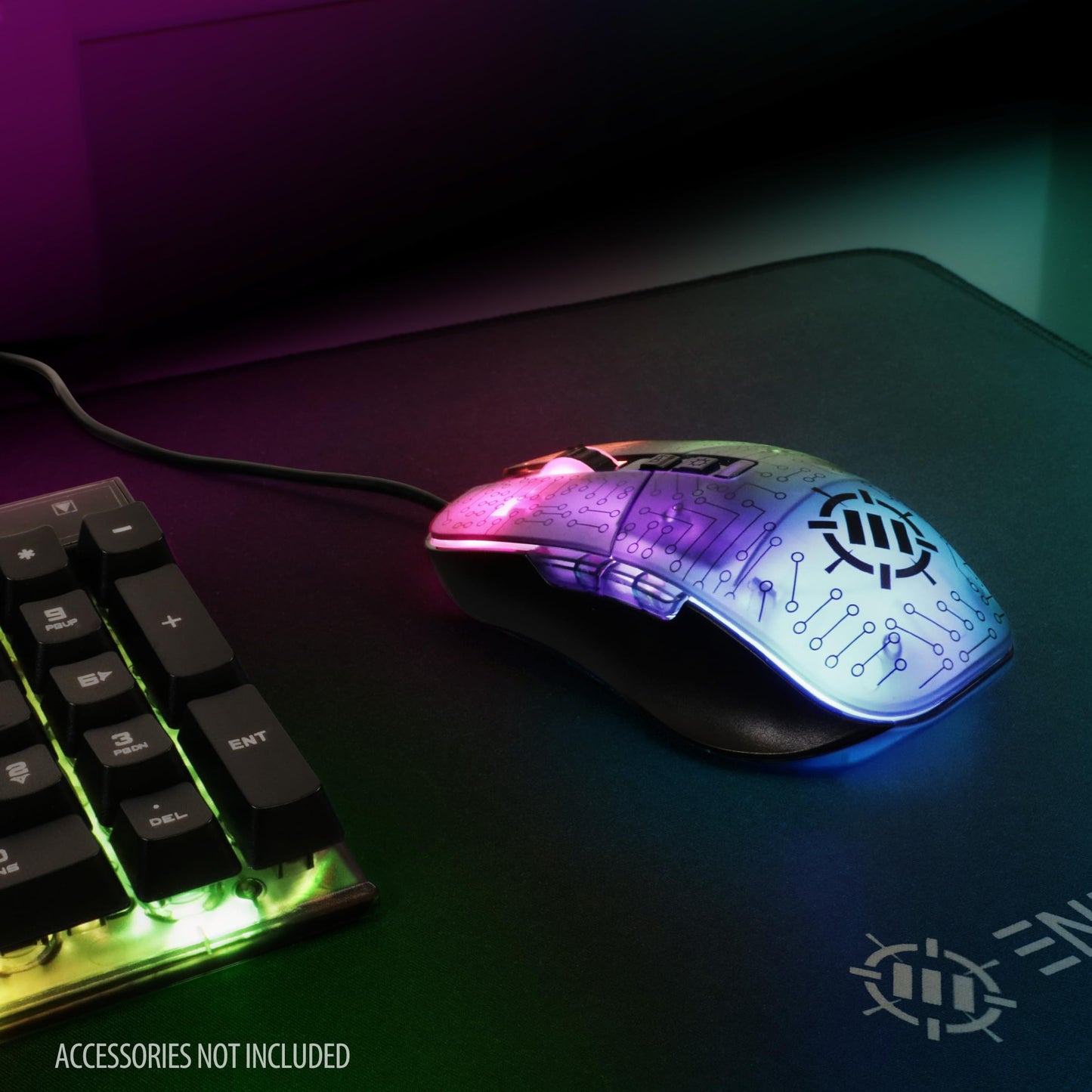 ENHANCE Voltaic 2 Gaming Mouse - Computer Mouse with 7 Programmable Buttons, Adjustable 7000 DPI, 13 Color Modes, Ergonomic Mouse with a Clear, Circuit Design - Wired Mouse for PC, Software Included