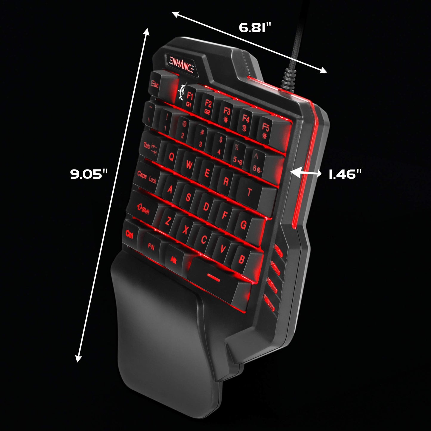 ENHANCE Gaming Keypad One Handed Gaming Keyboard Mini Keyboard - 7 Color LED Backlit, Programmable Keys, Ergonomic Wrist Pad and Braided USB Cable - Small Gaming Keyboard Great for FPS Games, Black