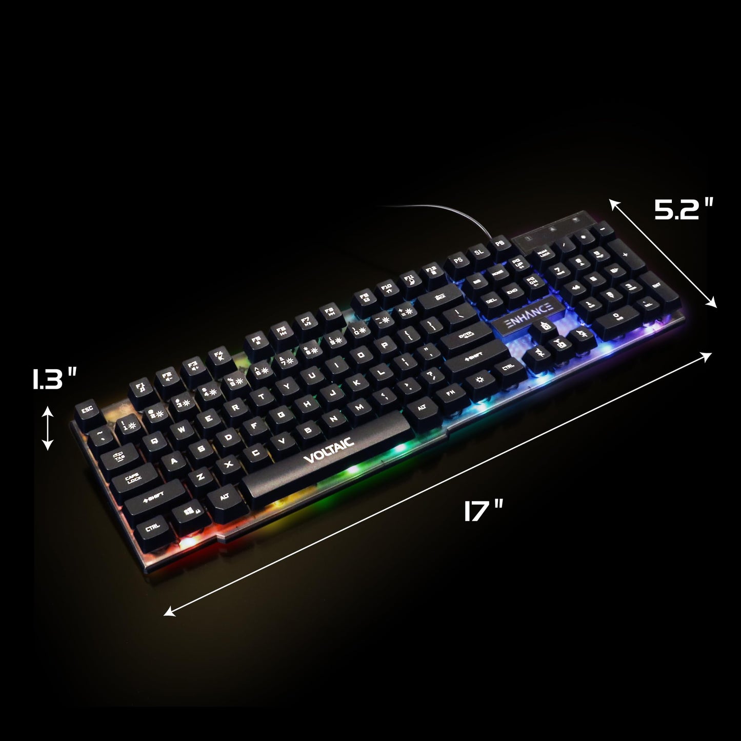 ENHANCE Voltaic 2 Gaming Keyboard - LED Backlit Membrane Keyboard with Clear Circuit Design Multimedia Keyed Mechanical Feeling Keyboard 19KRO Anti-Ghost - Ergonomic Keyboard for PC