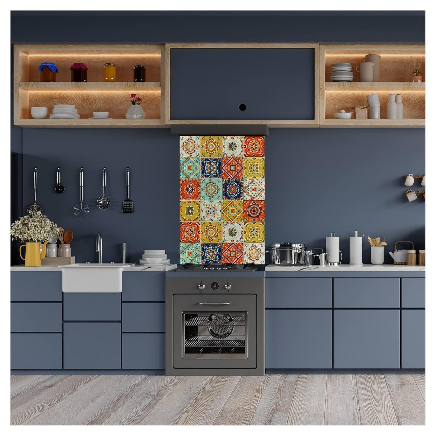 TEKCOOL 60CM X 200CM Kitchen Wallpaper Oil Proof,Waterproof self-Adhesive Wall Stickers for Kitchen Anti-Mold and Heat Resistant Aluminium Backsplash Wallpaper (Grey flower-1pc)