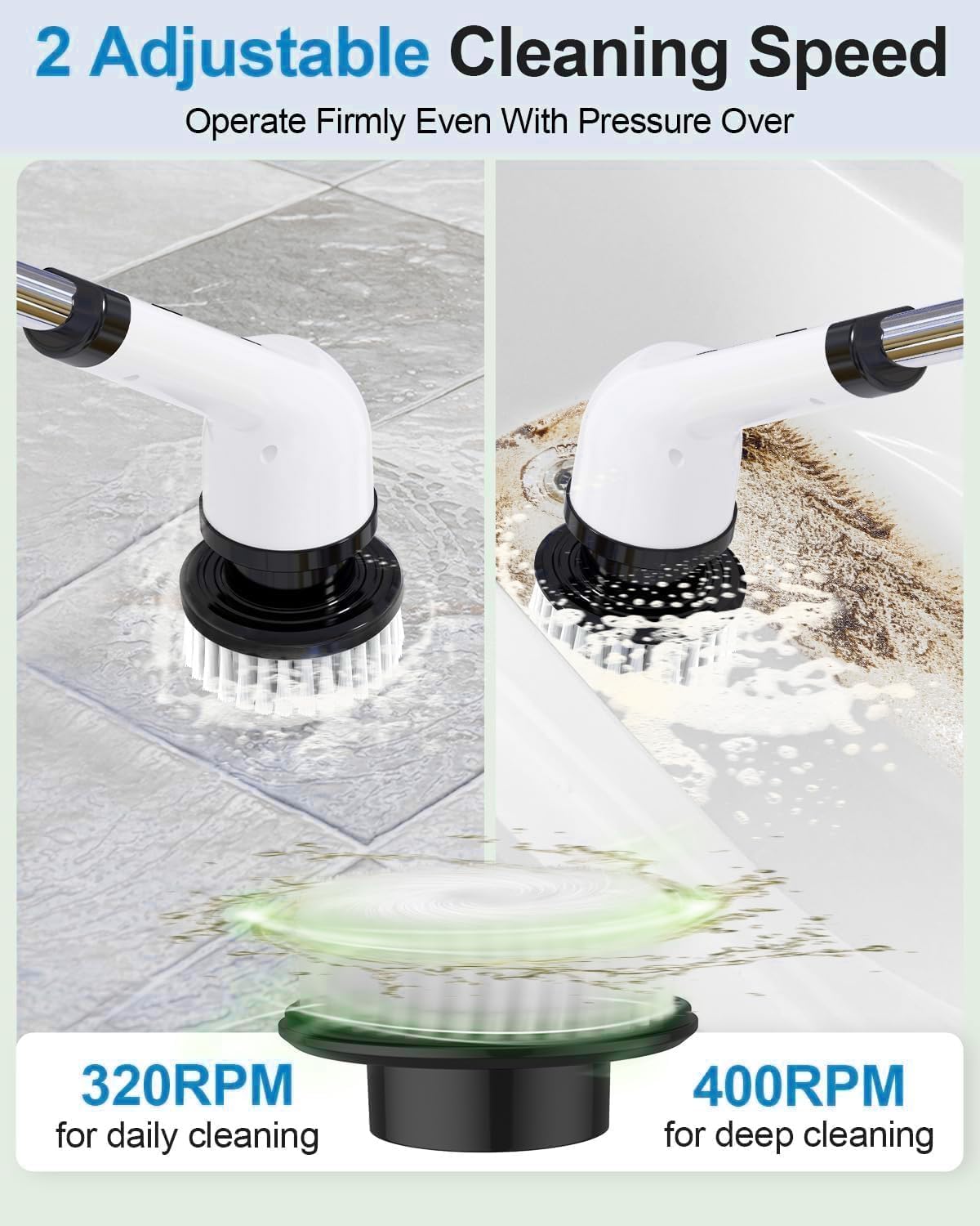 WEYLYN 9 in 1 Electric Spin Scrubber,Cleaning Brush Scrubber for Home, 300RPM/Mins 8 Brush Heads - 90Mins Work Time, 3 Adjustable Size, 2 Adjustable Speeds for Bathroom Shower Bathtub Car (9in1)