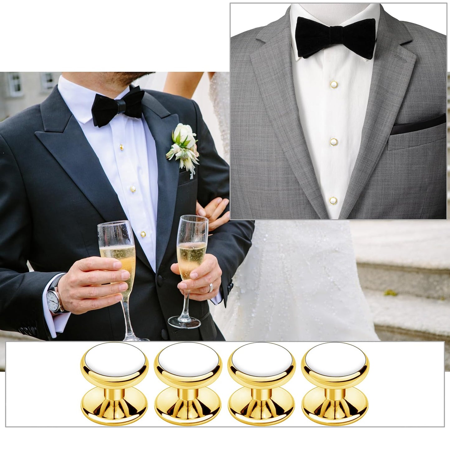 VAMA Fashions Gold Plated Cufflinks Tuxedo Shirt Blazer Suit Sherwani Coat Cuff Links Studs Kurta Buttons for Men (White Kurta Button)