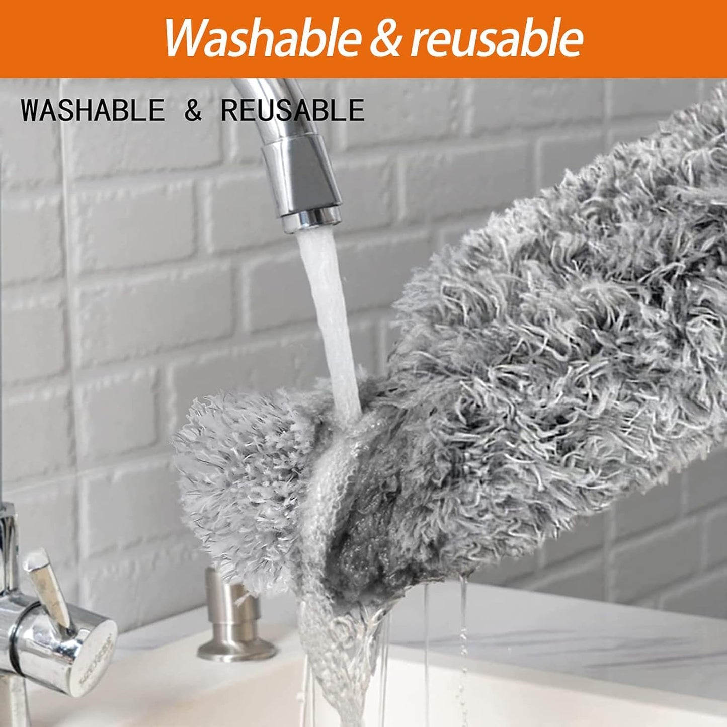 Microfiber Feather Duster Bendable & Extendable Fan Cleaning Duster with 100 inches Expandable Pole Handle Washable Duster for High Ceiling Fans,Window Blinds, Furniture (Standard)