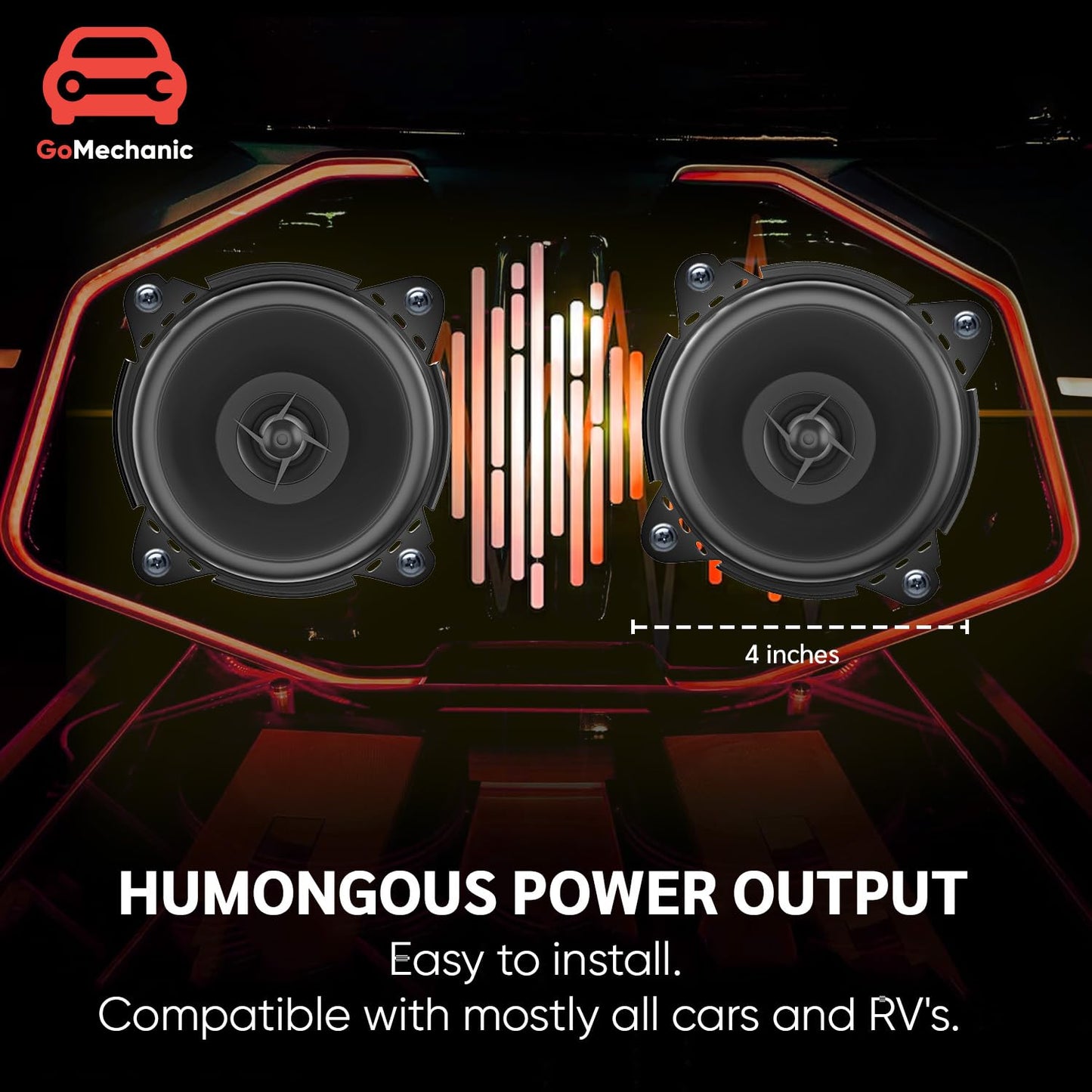 GoMechanic Component Speaker for Car - 260 Watts 2-Way Coaxial Music System with Bass Woofer Sound – 4-Inch Stereo System for Car – 600W Max Output (Sonus S1-4 Inch, Black)