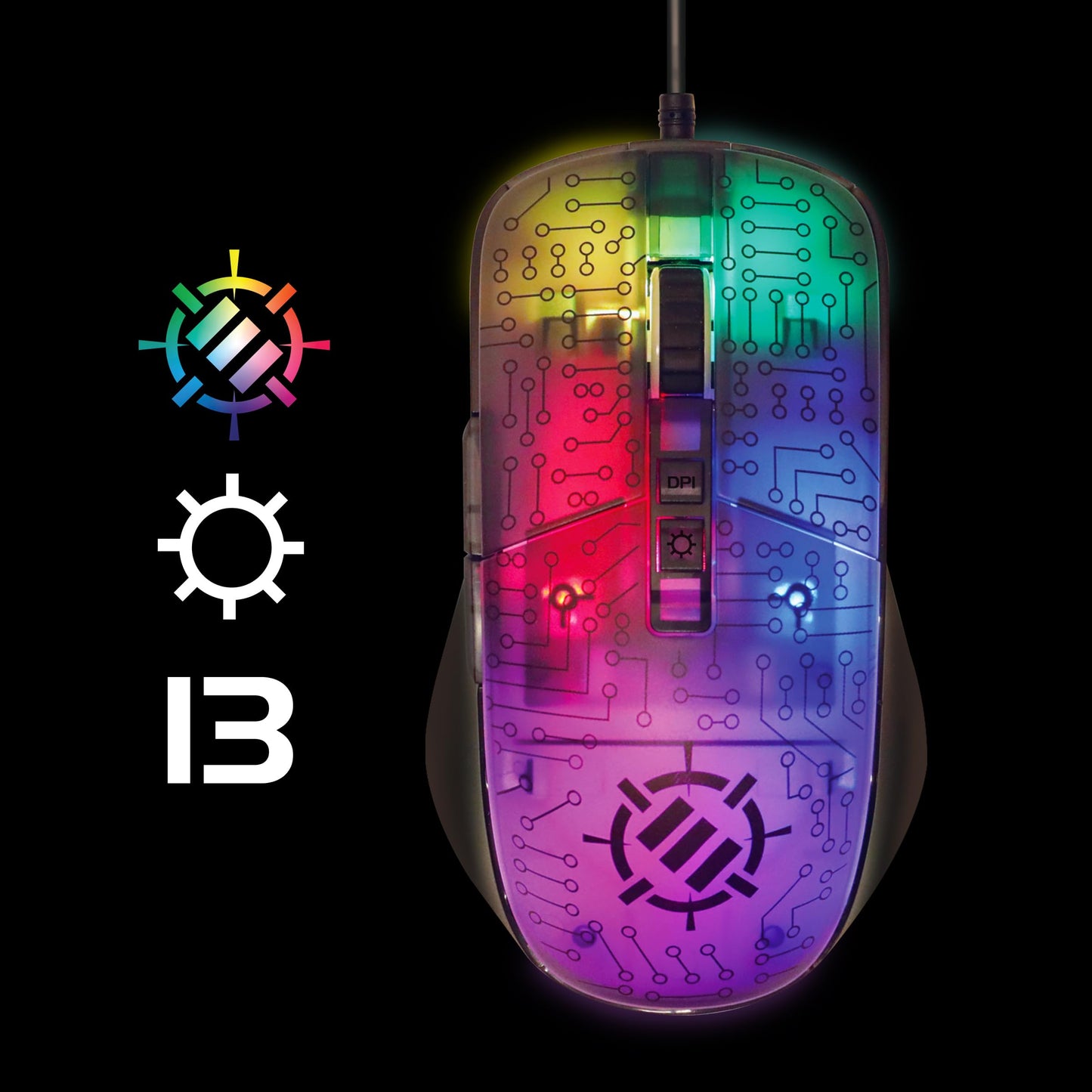 ENHANCE Voltaic 2 Gaming Mouse - Computer Mouse with 7 Programmable Buttons, Adjustable 7000 DPI, 13 Color Modes, Ergonomic Mouse with a Clear, Circuit Design - Wired Mouse for PC, Software Included