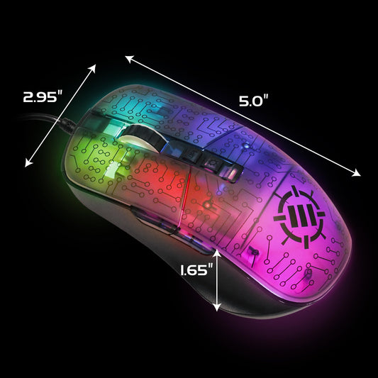 ENHANCE Voltaic 2 Gaming Mouse - Computer Mouse with 7 Programmable Buttons, Adjustable 7000 DPI, 13 Color Modes, Ergonomic Mouse with a Clear, Circuit Design - Wired Mouse for PC, Software Included
