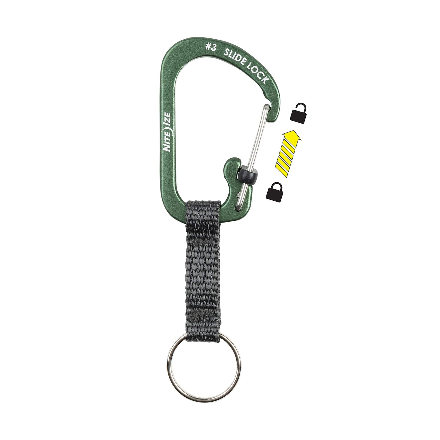 Nite Ize CSLAW3-08-R6 Locking Carabiner Keychain with Webbing, Olive
