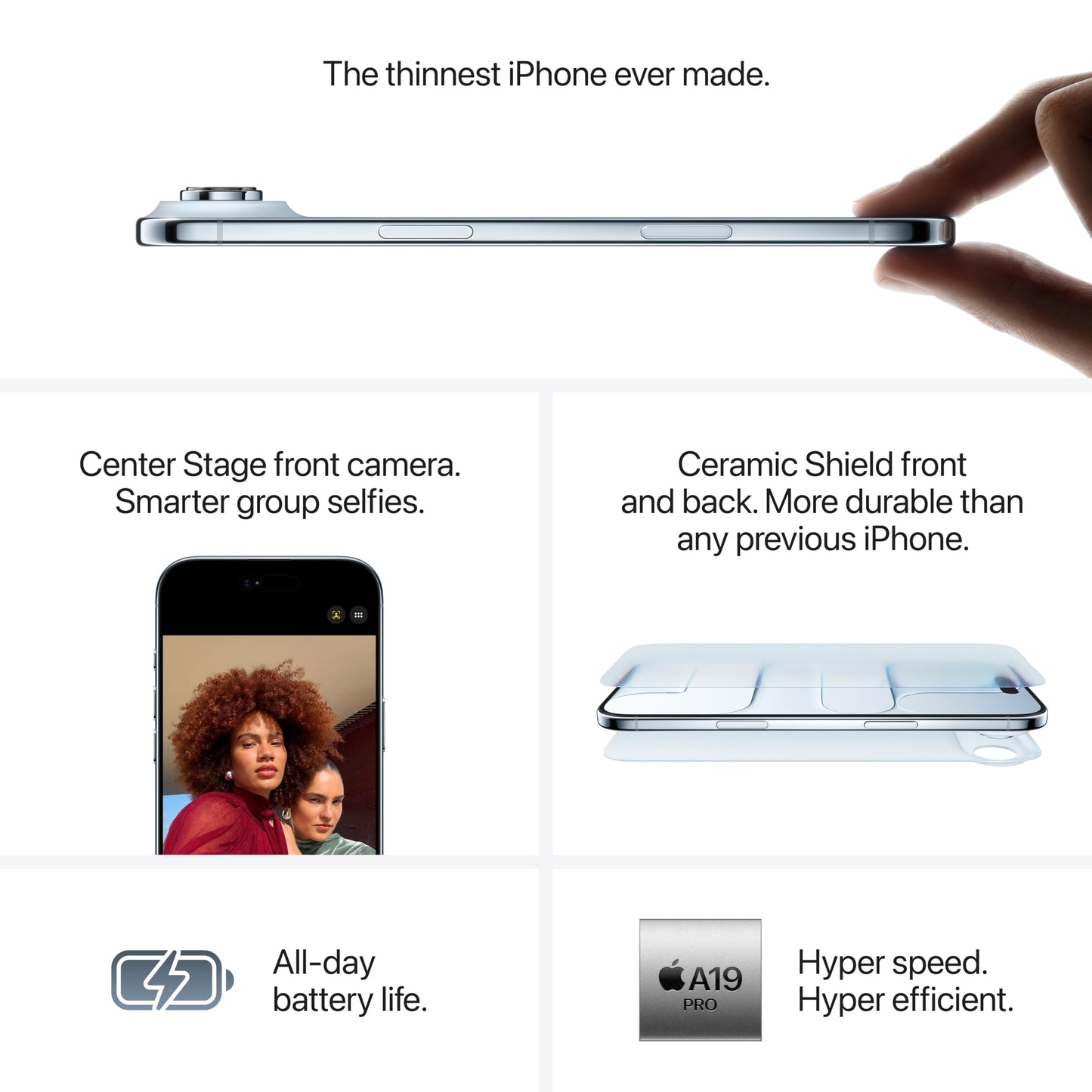 iPhone Air 256 GB: Thinnest iPhone Ever, 16.63 cm (6.5″) Display with Promotion up to 120Hz, Powerful A19 Pro Chip, Center Stage Front Camera, All-Day Battery Life; Sky Blue