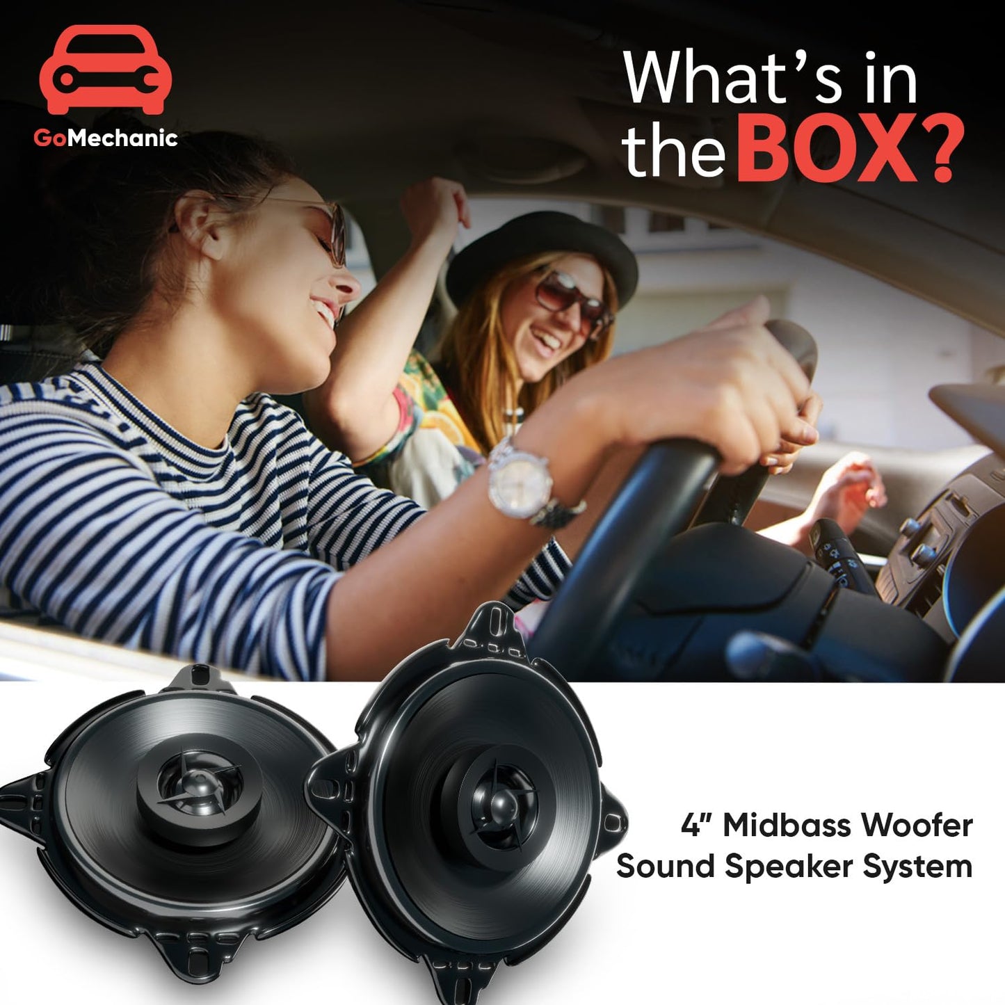 GoMechanic Component Speaker for Car - 260 Watts 2-Way Coaxial Music System with Bass Woofer Sound – 4-Inch Stereo System for Car – 600W Max Output (Sonus S1-4 Inch, Black)