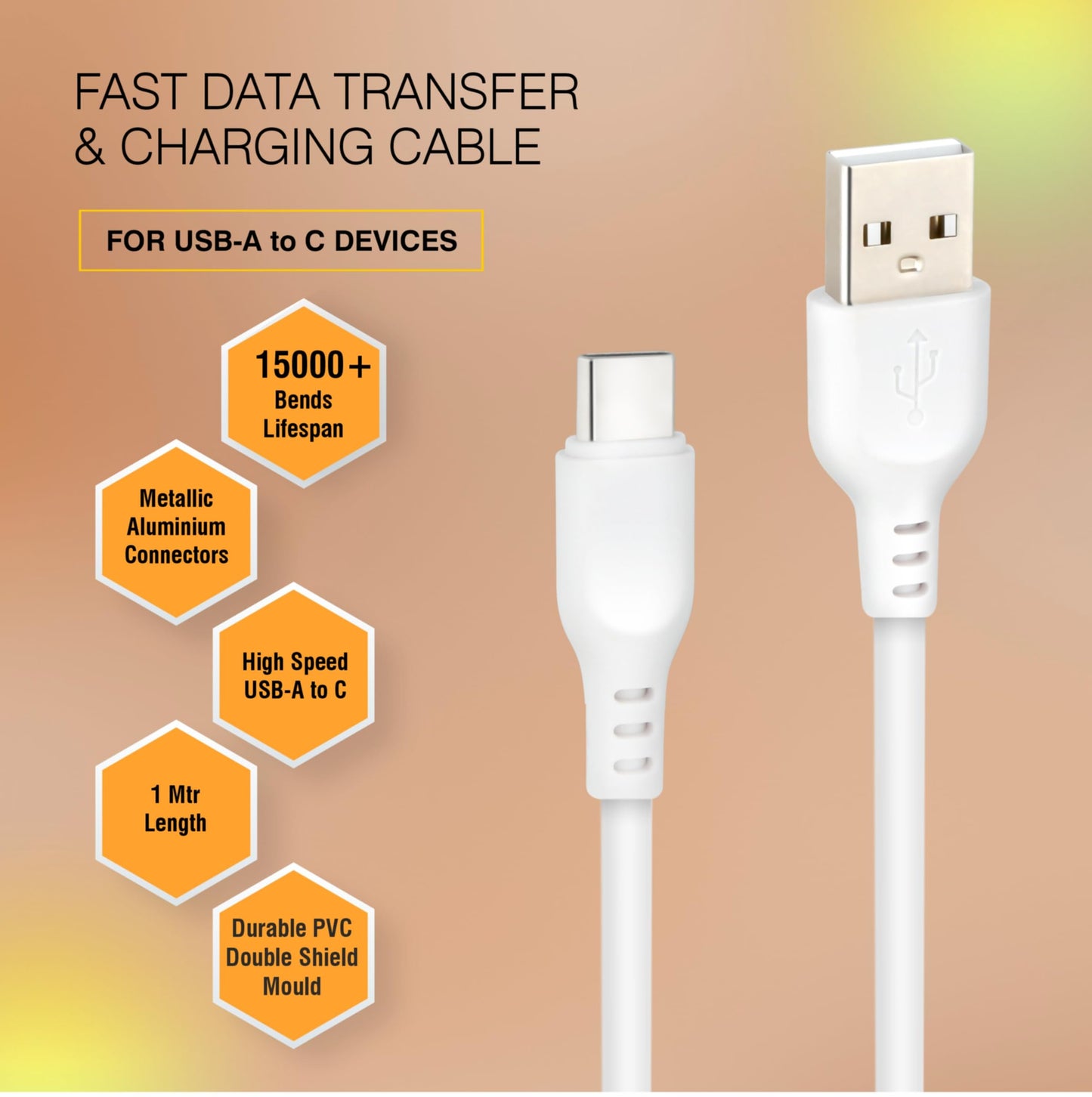 ERD UC-230 USB Type-C Metal Data Cable, 35W Fast Charging, High-Speed Data Transfer, Durable, High Strength with 5mm OD cable, 1m Long, Compatible with Android Devices, Tablets, White