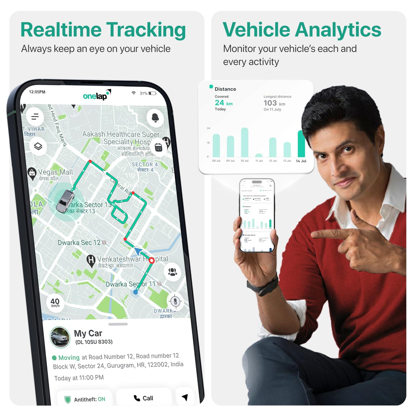 Onelap LocoShield⢠2025 Waterproof Wired GPS (with 12 Months 4G SIM Recharge) - IP67 GPS Tracker for Bike, Car, Scooty | Plug & Play | Remote Engine Lock Compatible & ON/Off Alert | 1 Year Mobile App