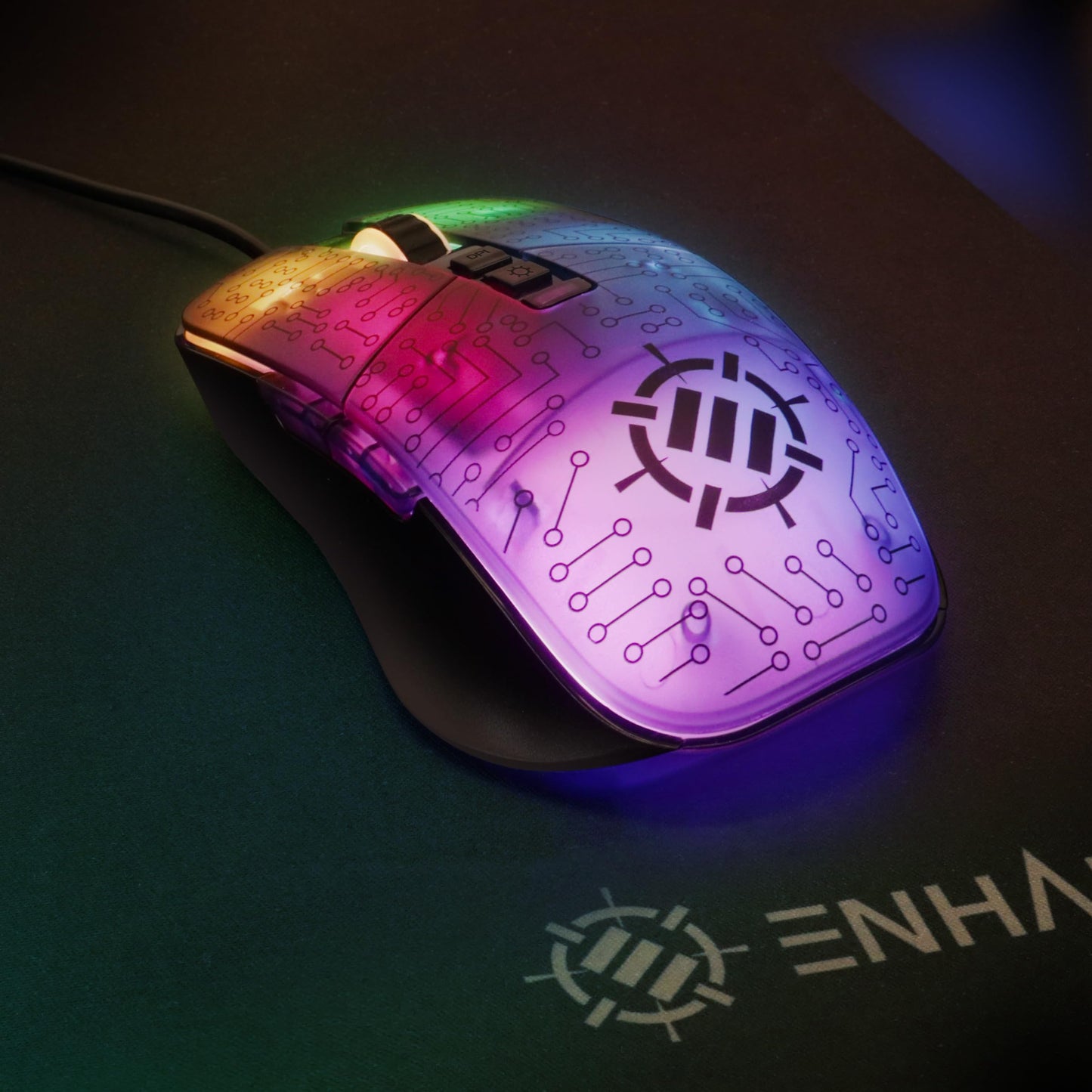 ENHANCE Voltaic 2 Gaming Mouse - Computer Mouse with 7 Programmable Buttons, Adjustable 7000 DPI, 13 Color Modes, Ergonomic Mouse with a Clear, Circuit Design - Wired Mouse for PC, Software Included
