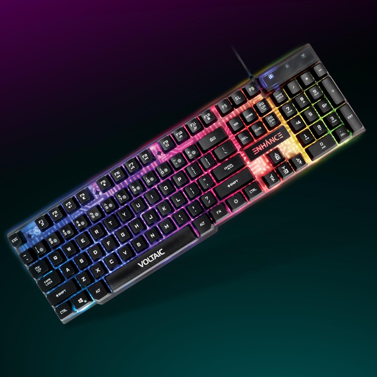 ENHANCE Voltaic 2 Gaming Keyboard - LED Backlit Membrane Keyboard with Clear Circuit Design Multimedia Keyed Mechanical Feeling Keyboard 19KRO Anti-Ghost - Ergonomic Keyboard for PC