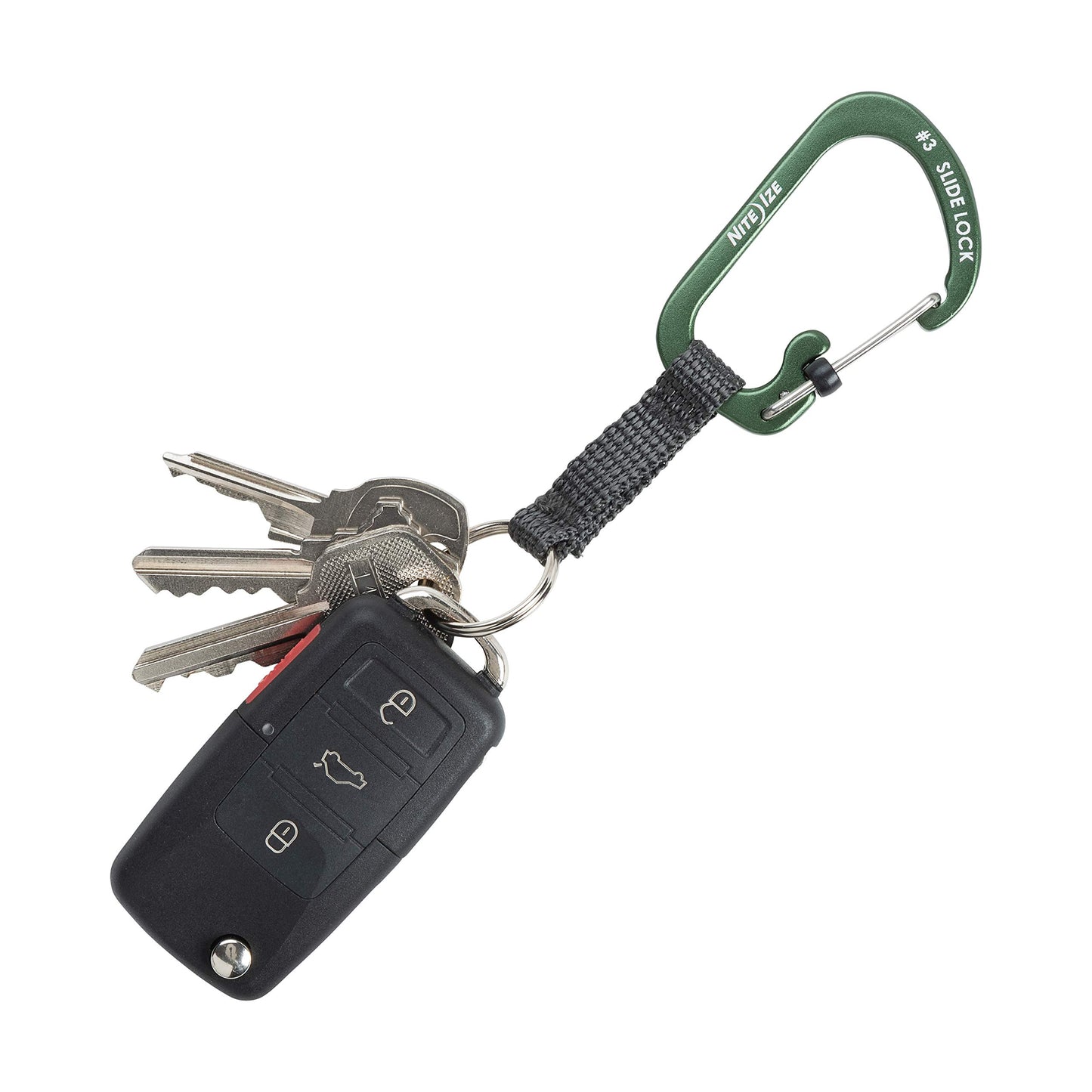 Nite Ize CSLAW3-08-R6 Locking Carabiner Keychain with Webbing, Olive