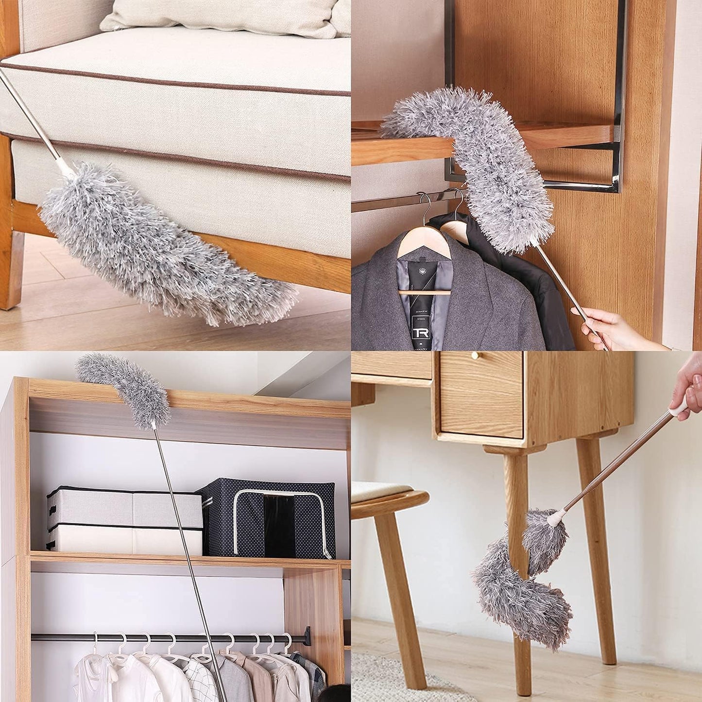 Microfiber Feather Duster Bendable & Extendable Fan Cleaning Duster with 100 inches Expandable Pole Handle Washable Duster for High Ceiling Fans,Window Blinds, Furniture (Standard)