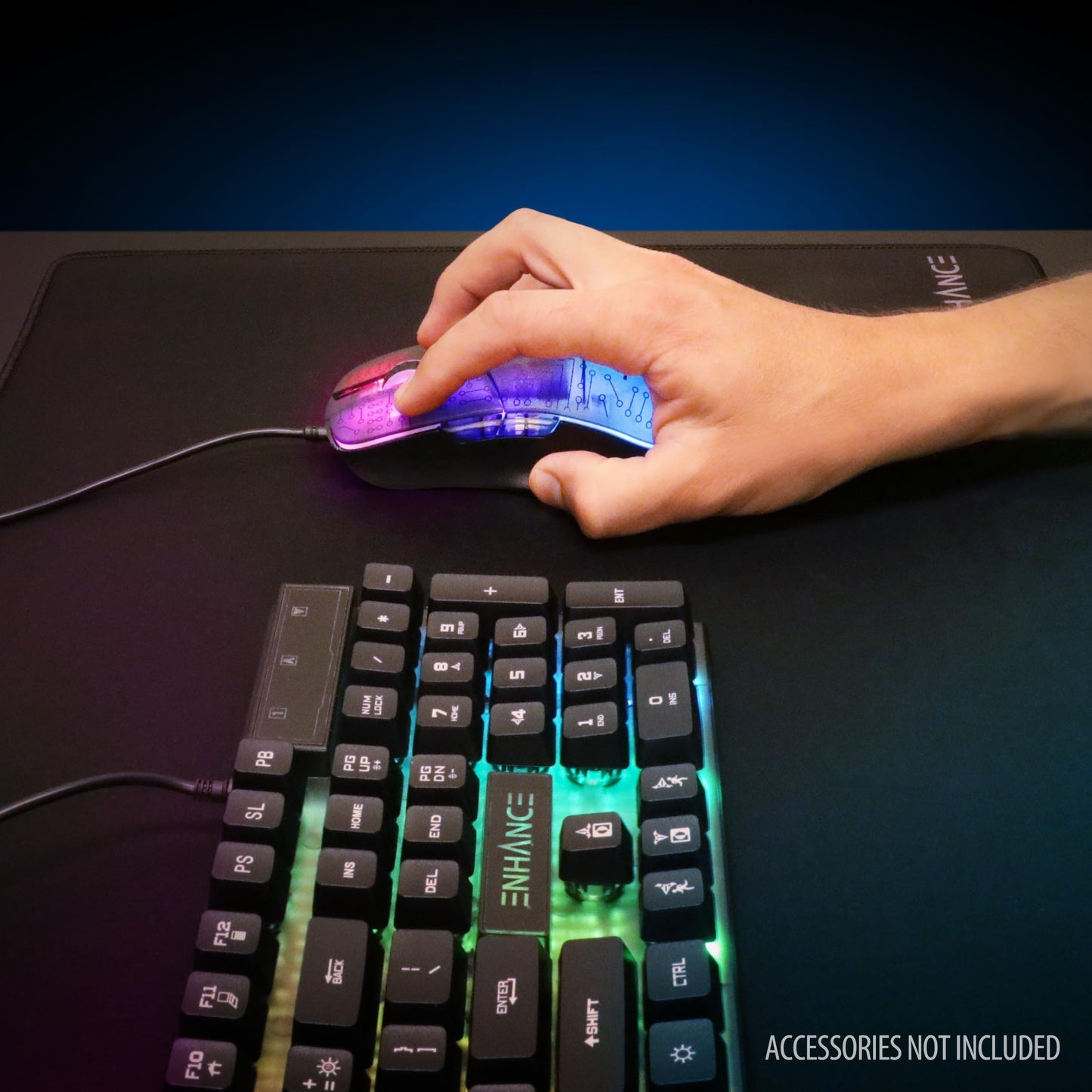 ENHANCE Voltaic 2 Gaming Mouse - Computer Mouse with 7 Programmable Buttons, Adjustable 7000 DPI, 13 Color Modes, Ergonomic Mouse with a Clear, Circuit Design - Wired Mouse for PC, Software Included