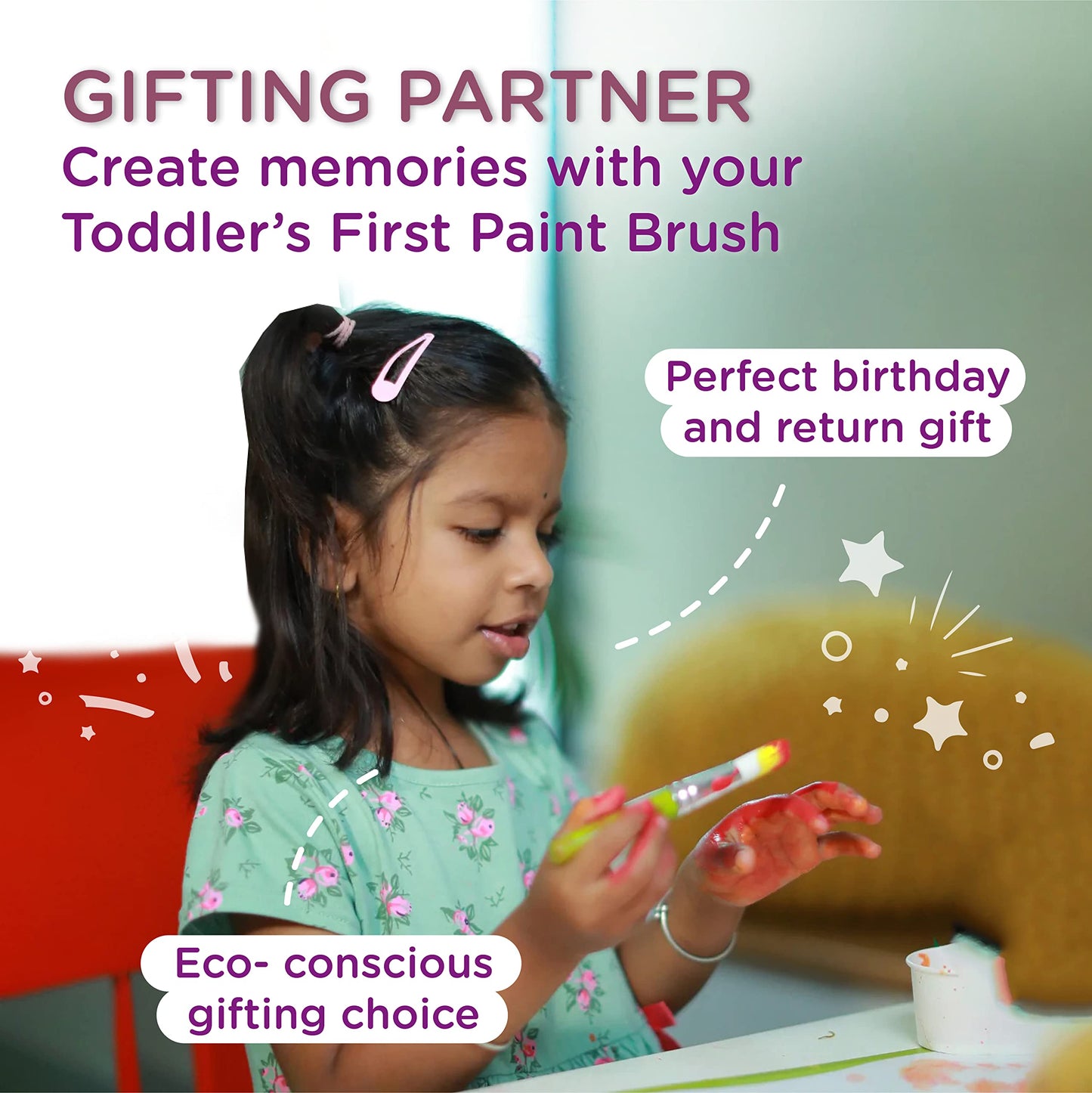 dabble Chubby ?Synthetic Paint Brush Set | Easy to Grasp | Eco-Friendly Paint Brushes for Toddlers | Ergonomically Designed Wooden Handles Bristles | for Ages 2.5+