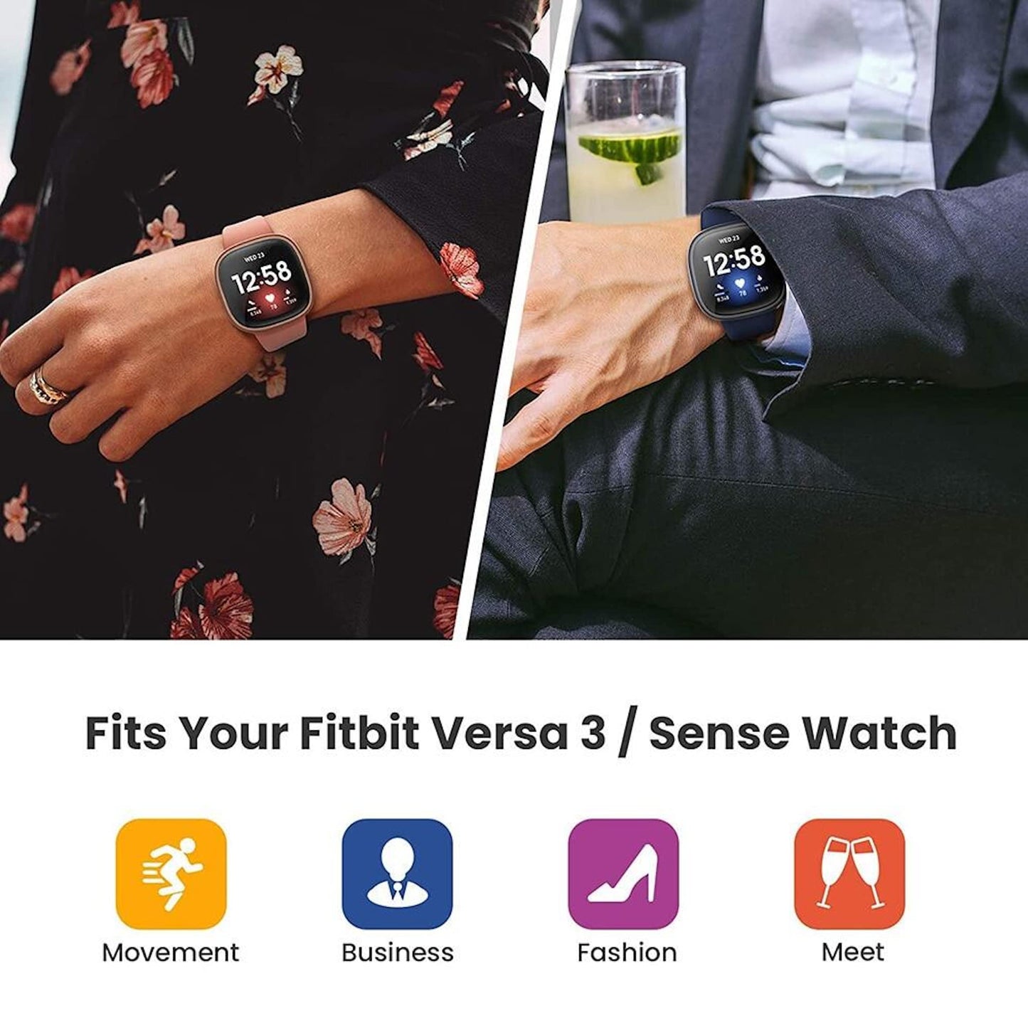 NOTYEX Soft Screen Protector Case Compatible with Fitbit Sense/Versa 3, TPU Protective Screen Cover Saver Bumper Accessories for Fitbit Versa 3 / Sense Smartwatch for Men Women (Rose Gold, Thin)