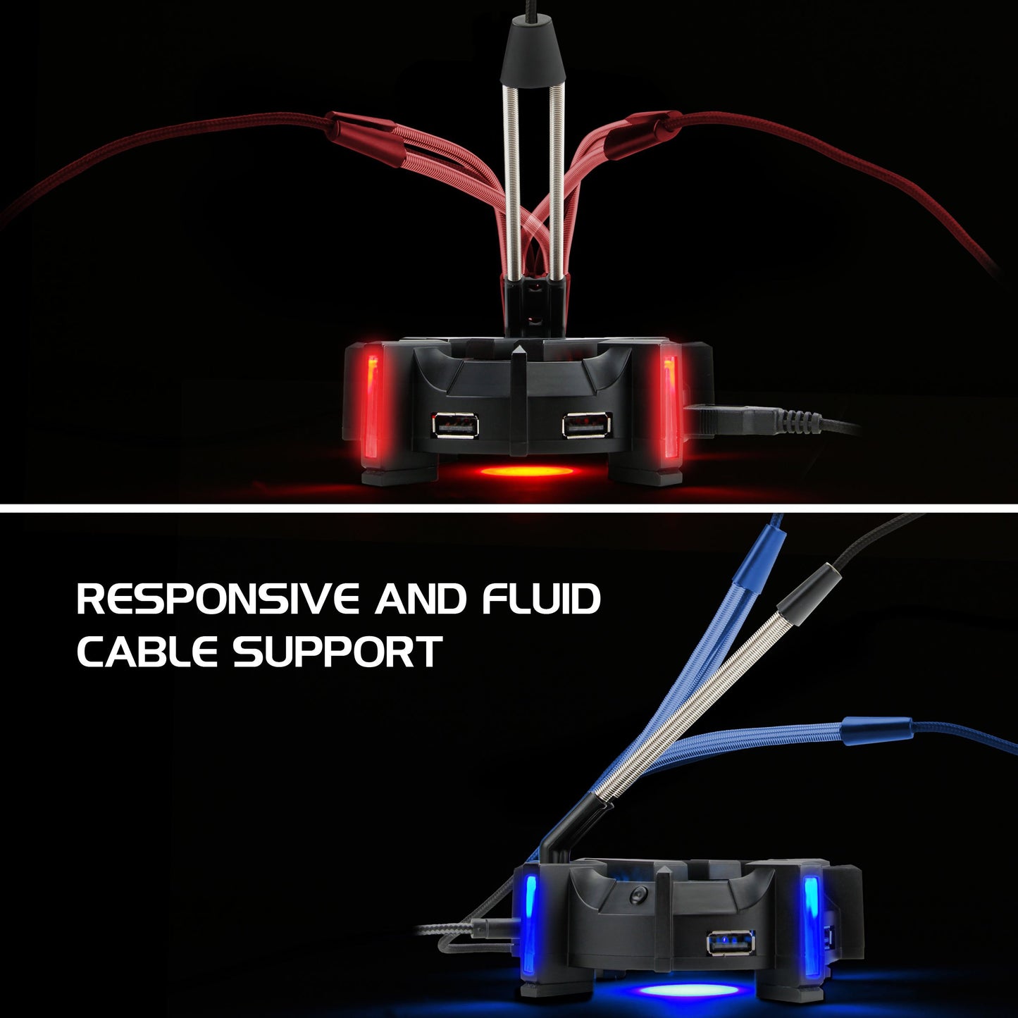 Pro Gaming Mouse Bungee Cable Holder 4 Port USB Hub with 7 LED Modes - Cable Management Support - Improved Accuracy & Weighted Design for Competitive eSports Games - Essential Gaming Gear