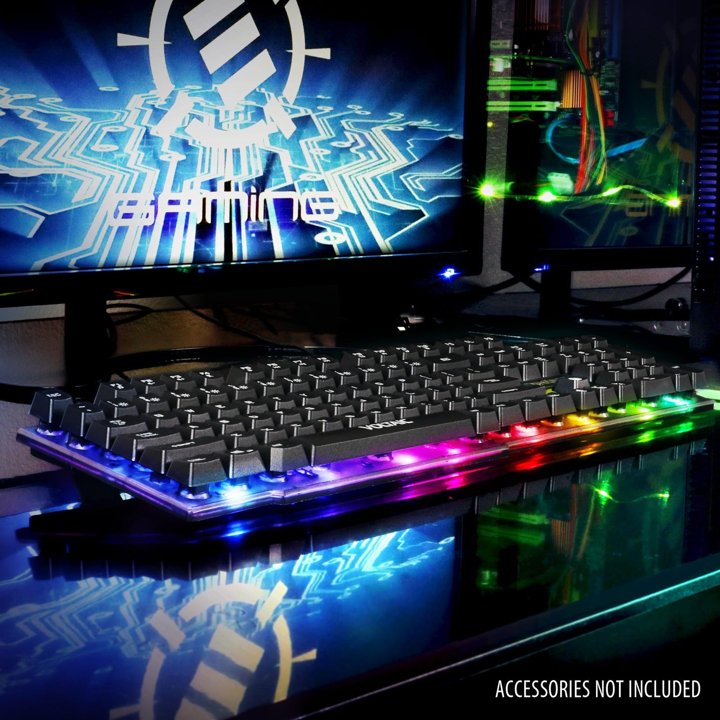 ENHANCE Voltaic 2 Gaming Keyboard - LED Backlit Membrane Keyboard with Clear Circuit Design Multimedia Keyed Mechanical Feeling Keyboard 19KRO Anti-Ghost - Ergonomic Keyboard for PC