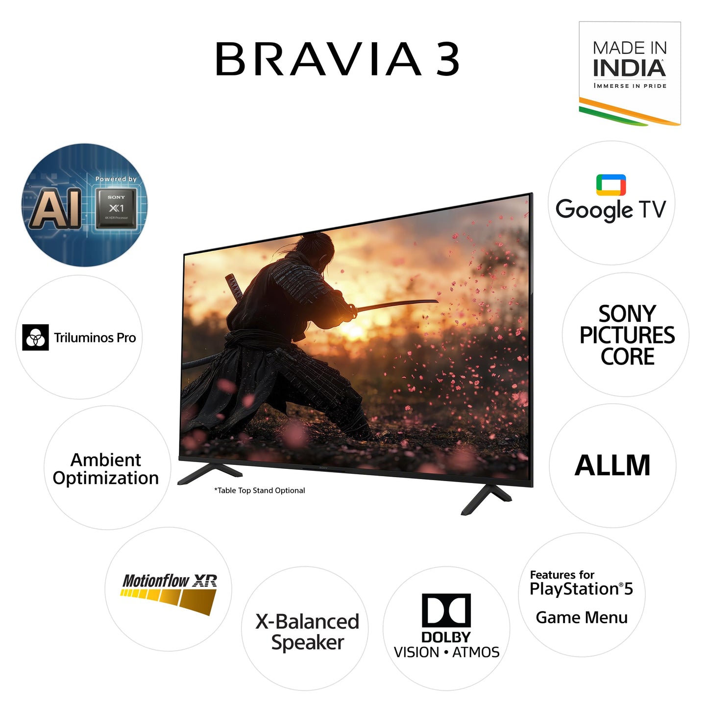 Sony BRAVIA 3 Series 139 cm (55 inches) 4K Ultra HD AI Smart LED Google TV K-55S30B (Black)-2 Years Warranty for Limited Period