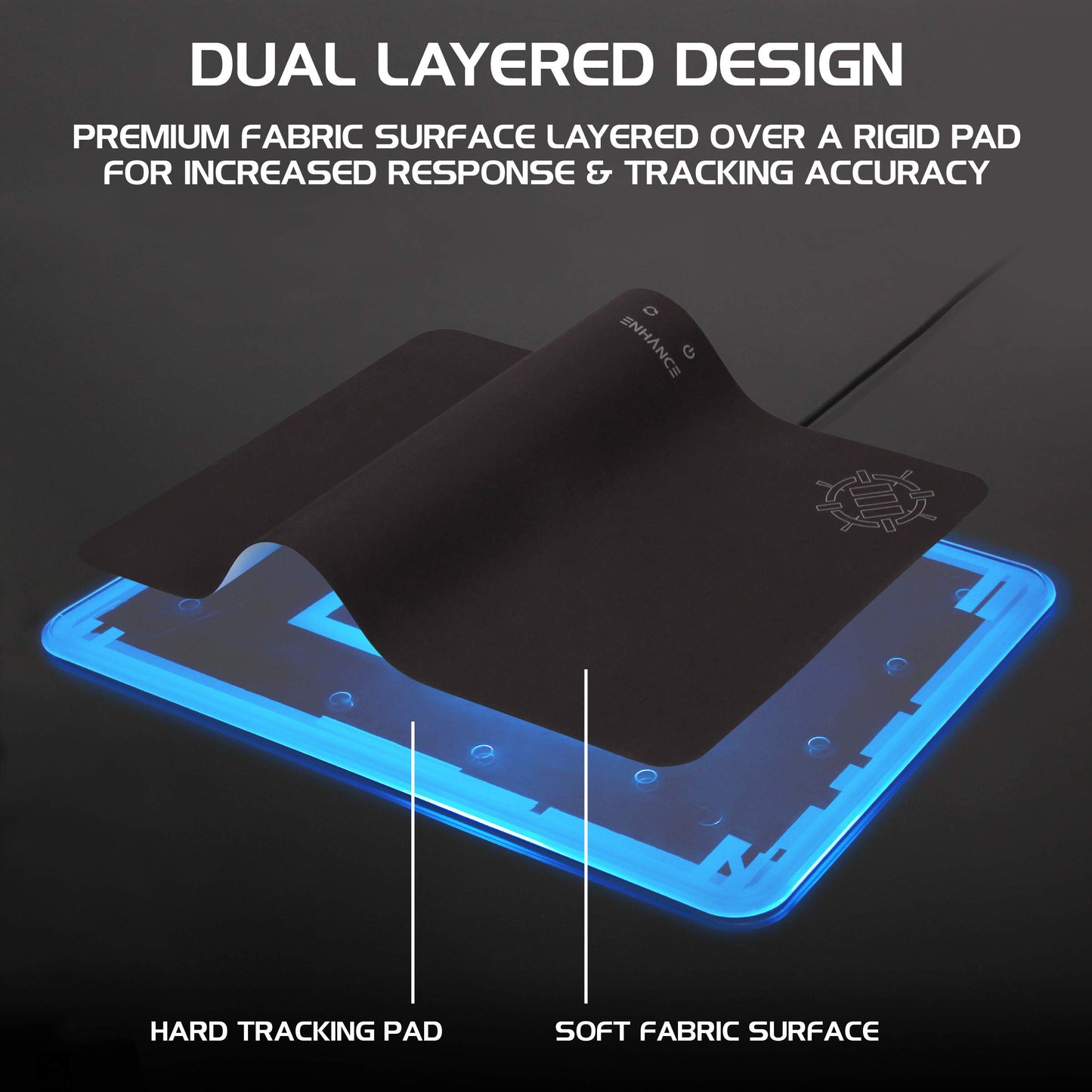 ENHANCE Large LED Gaming Mouse Pad with Soft Fabric Surface - Hard Mouse Mat with 7 RGB Colors & 2 Lighting Effects , Brightness Controls , & Precision Tracking for Esports - Black Fabric