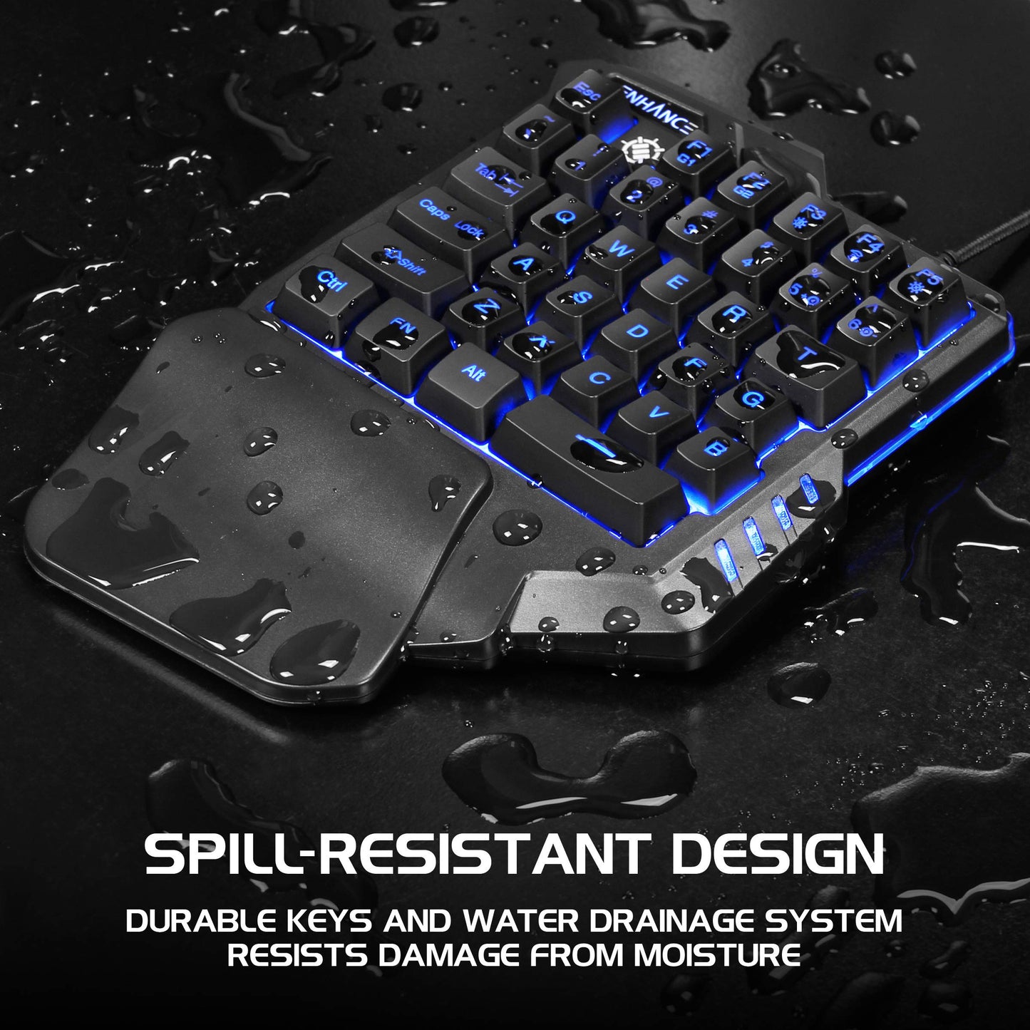 ENHANCE Gaming Keypad One Handed Gaming Keyboard Mini Keyboard - 7 Color LED Backlit, Programmable Keys, Ergonomic Wrist Pad and Braided USB Cable - Small Gaming Keyboard Great for FPS Games, Black