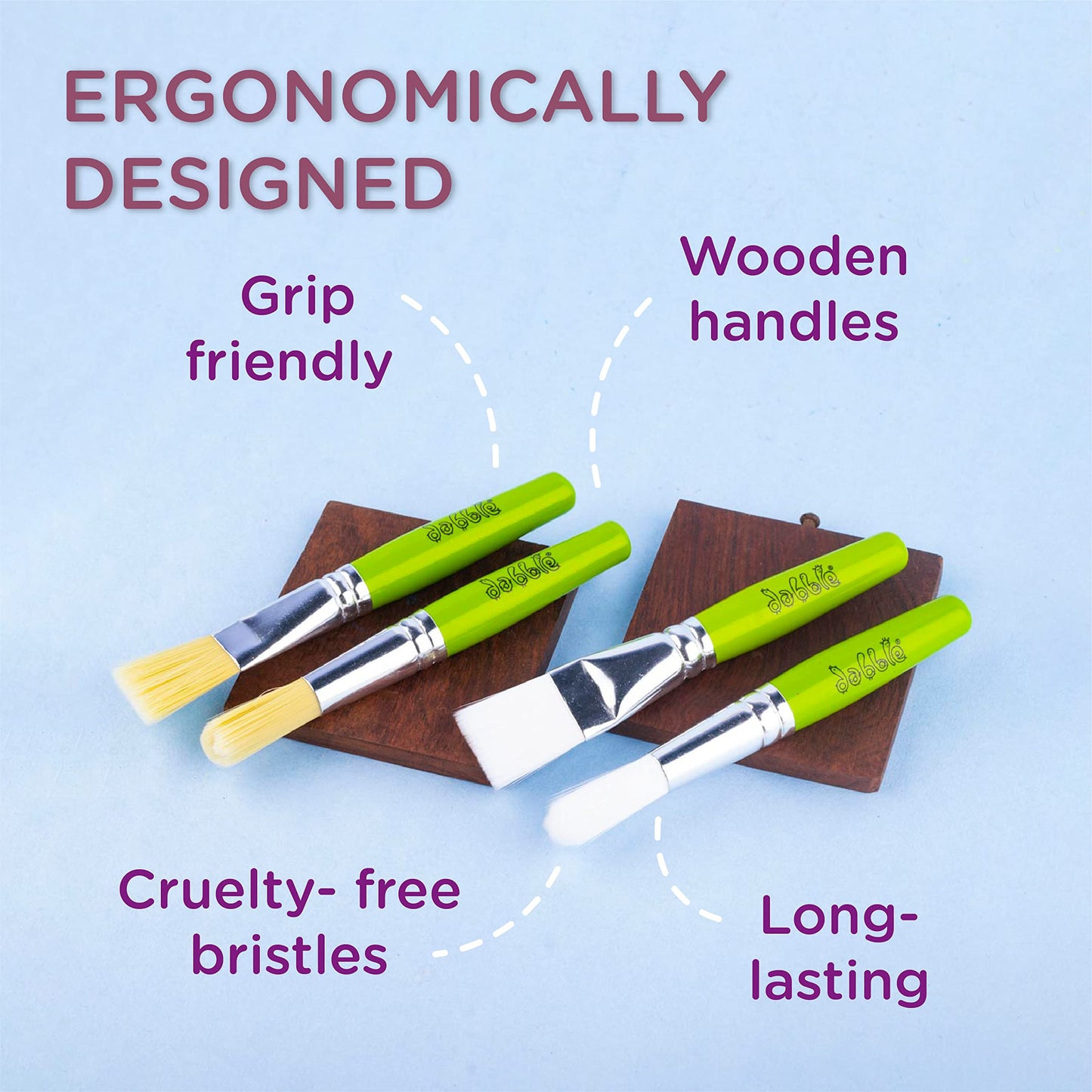 dabble Chubby ?Synthetic Paint Brush Set | Easy to Grasp | Eco-Friendly Paint Brushes for Toddlers | Ergonomically Designed Wooden Handles Bristles | for Ages 2.5+