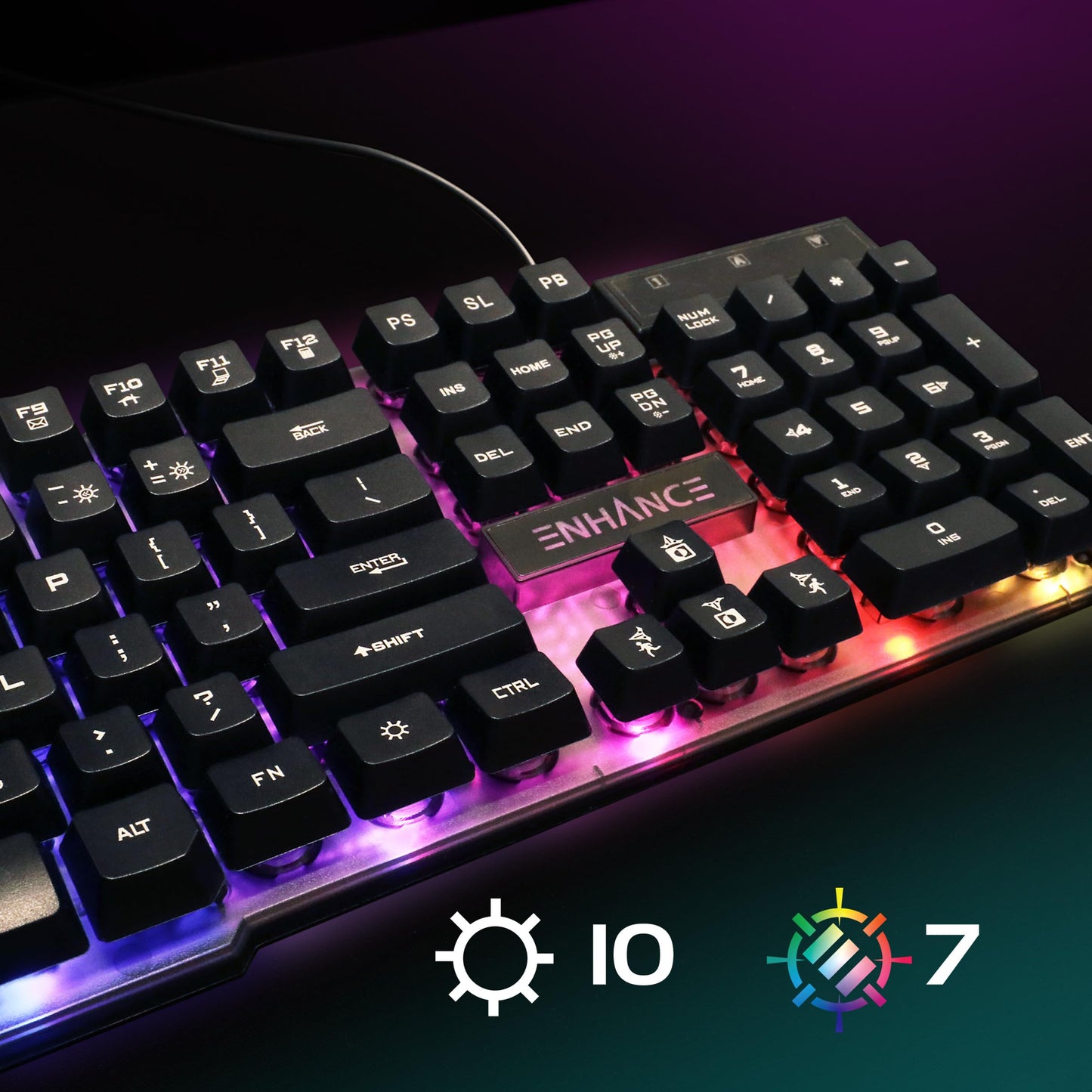 ENHANCE Voltaic 2 Gaming Keyboard - LED Backlit Membrane Keyboard with Clear Circuit Design Multimedia Keyed Mechanical Feeling Keyboard 19KRO Anti-Ghost - Ergonomic Keyboard for PC