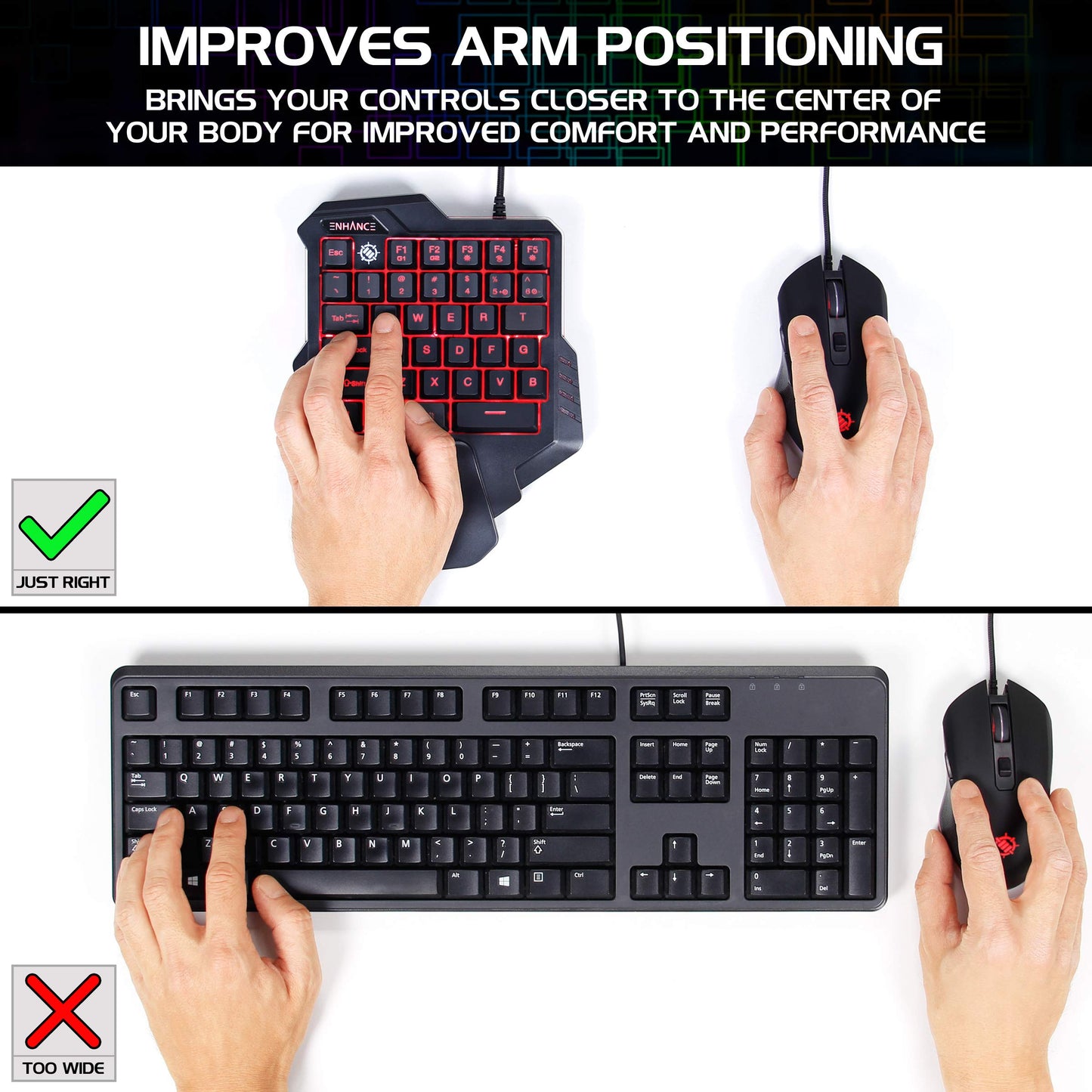 ENHANCE Gaming Keypad One Handed Gaming Keyboard Mini Keyboard - 7 Color LED Backlit, Programmable Keys, Ergonomic Wrist Pad and Braided USB Cable - Small Gaming Keyboard Great for FPS Games, Black