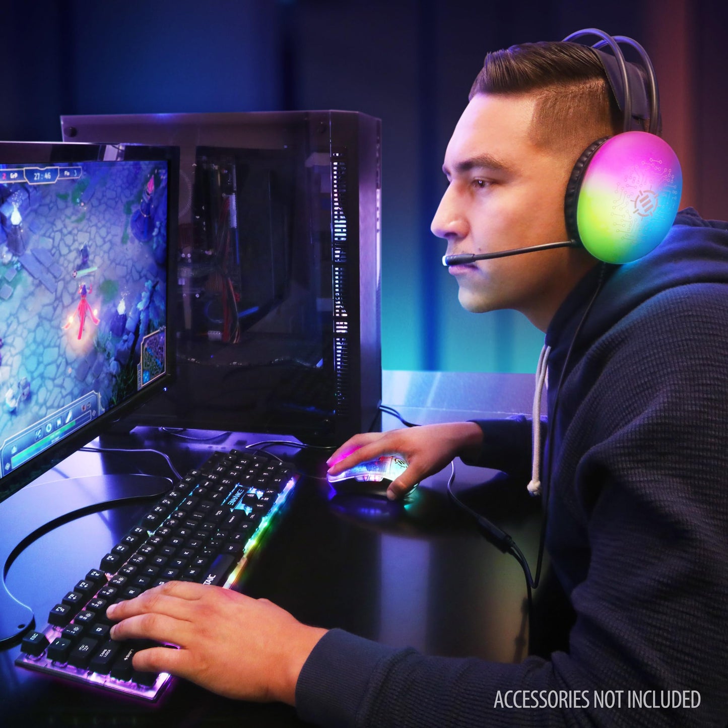 ENHANCE Voltaic 2 Gaming Keyboard - LED Backlit Membrane Keyboard with Clear Circuit Design Multimedia Keyed Mechanical Feeling Keyboard 19KRO Anti-Ghost - Ergonomic Keyboard for PC